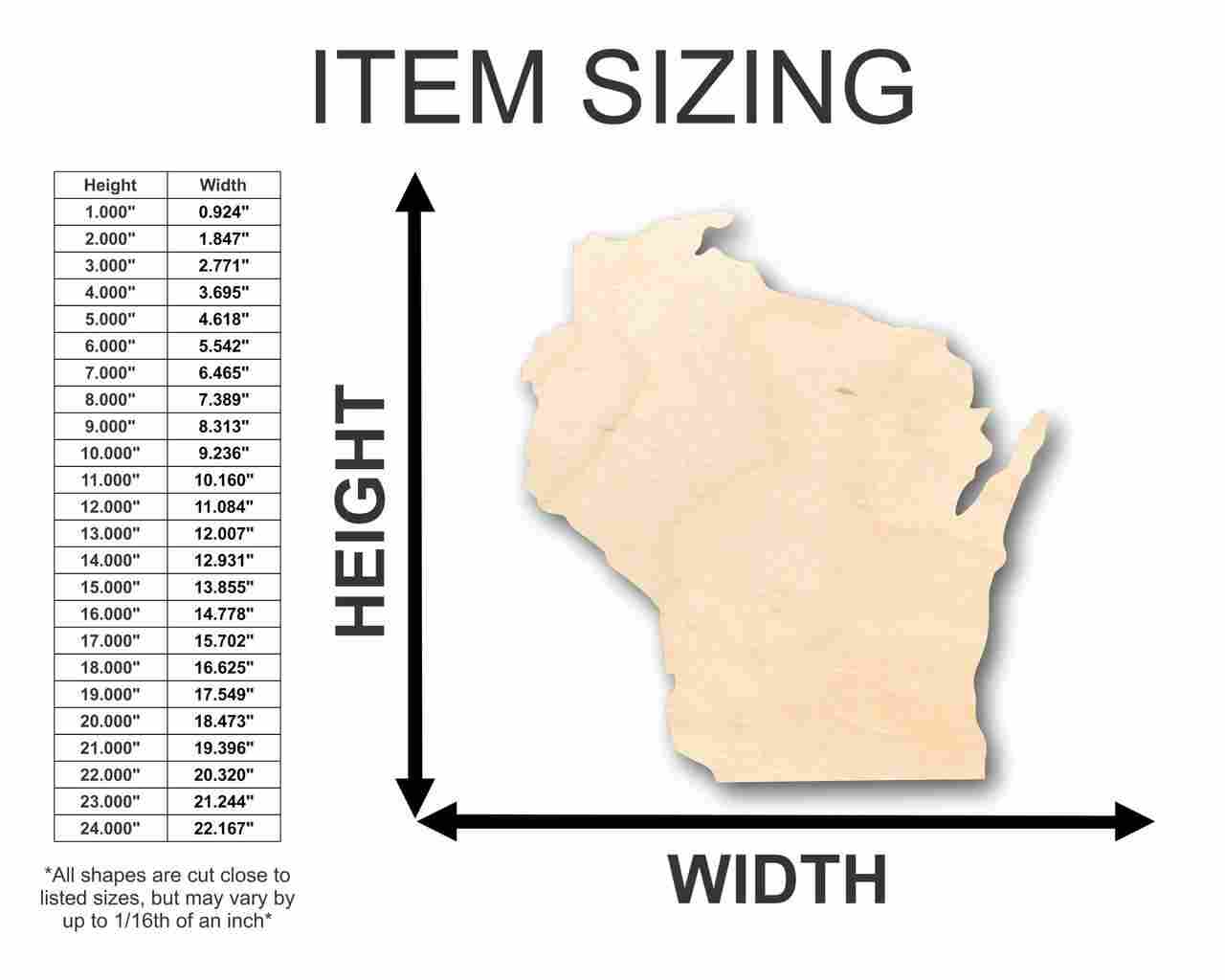 Unfinished Wood Wisconsin Shape - State - Craft - up to 46" DIY - Image 2