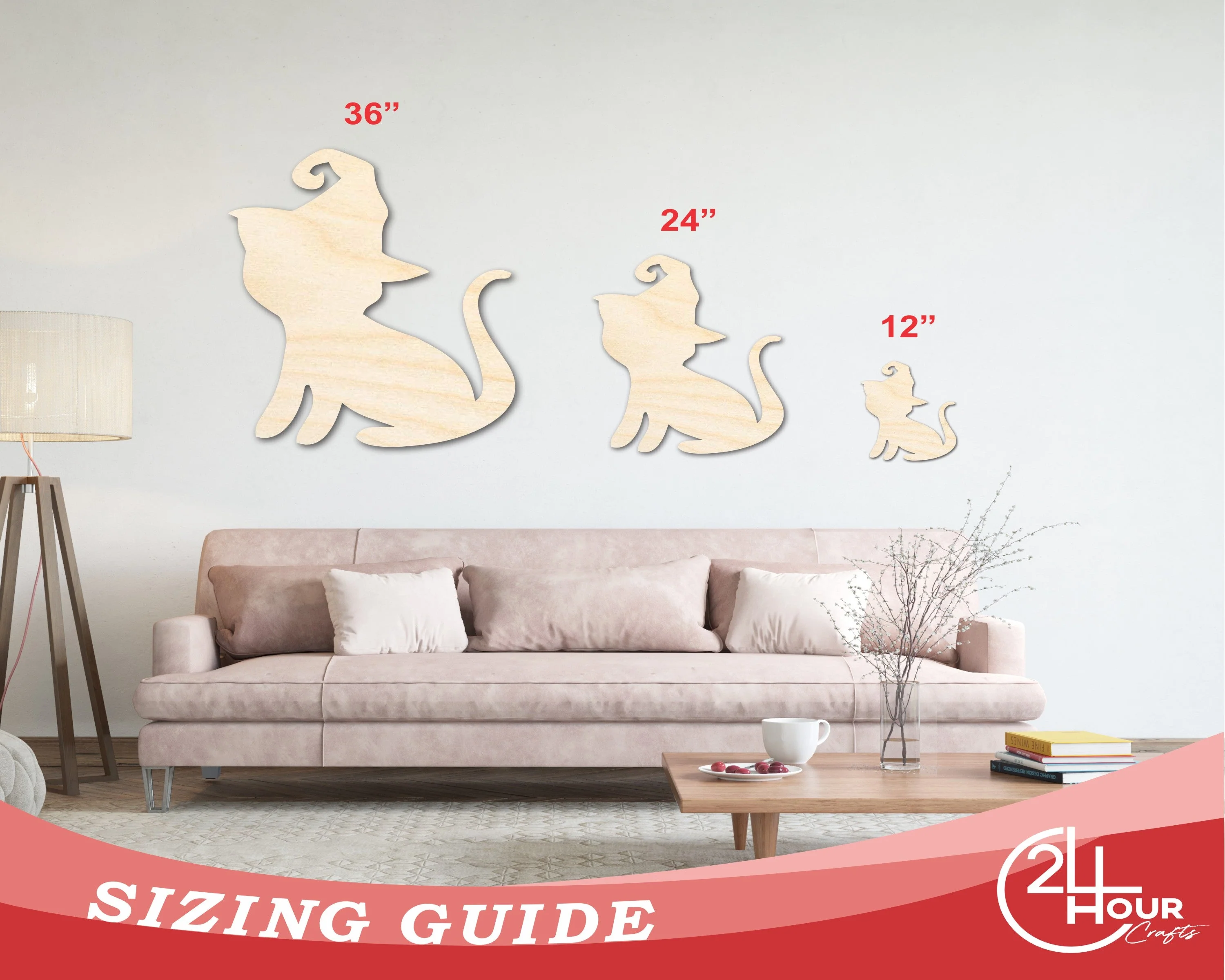 Unfinished Wood Witch Cat Shape - Craft - up to 46" - Image 3