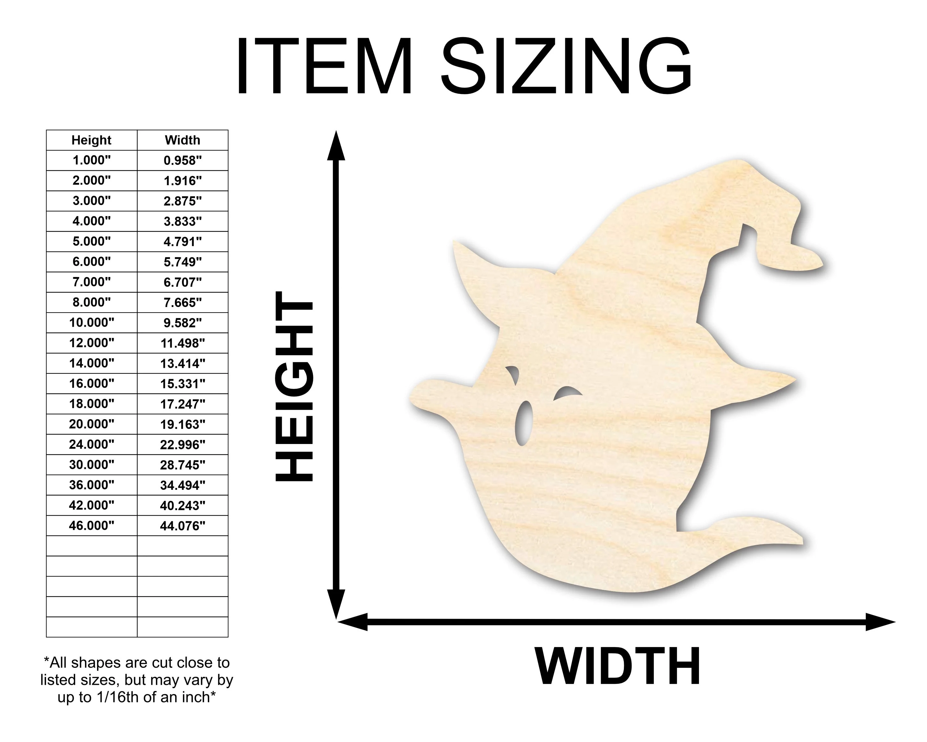 Unfinished Wood Witch Ghost Shape - Craft - up to 46" - Image 2