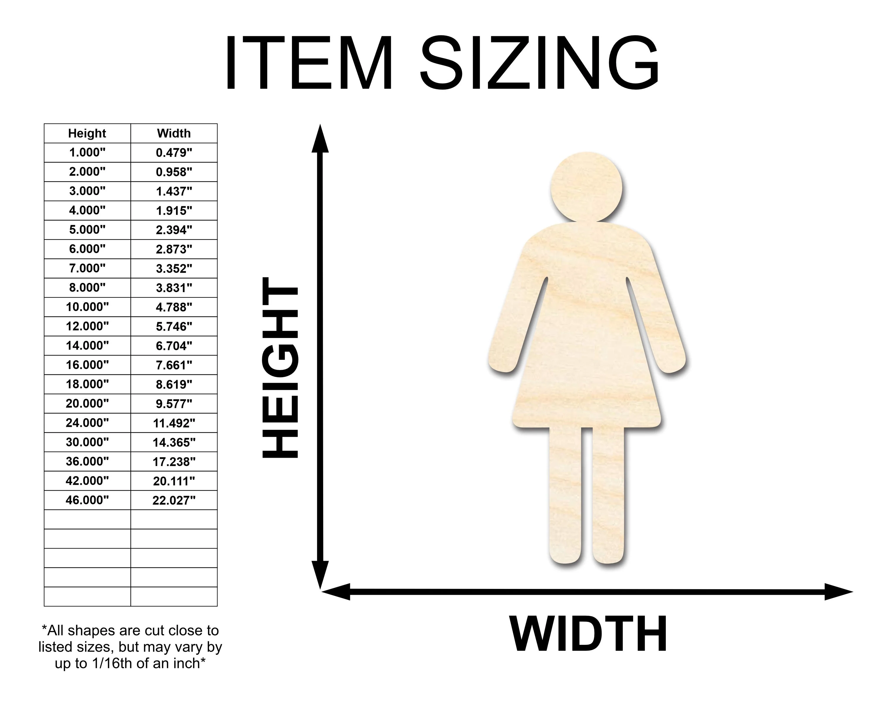 Unfinished Wood Womens Bathroom Sign Shape - Craft - up to 46" DIY - Image 2