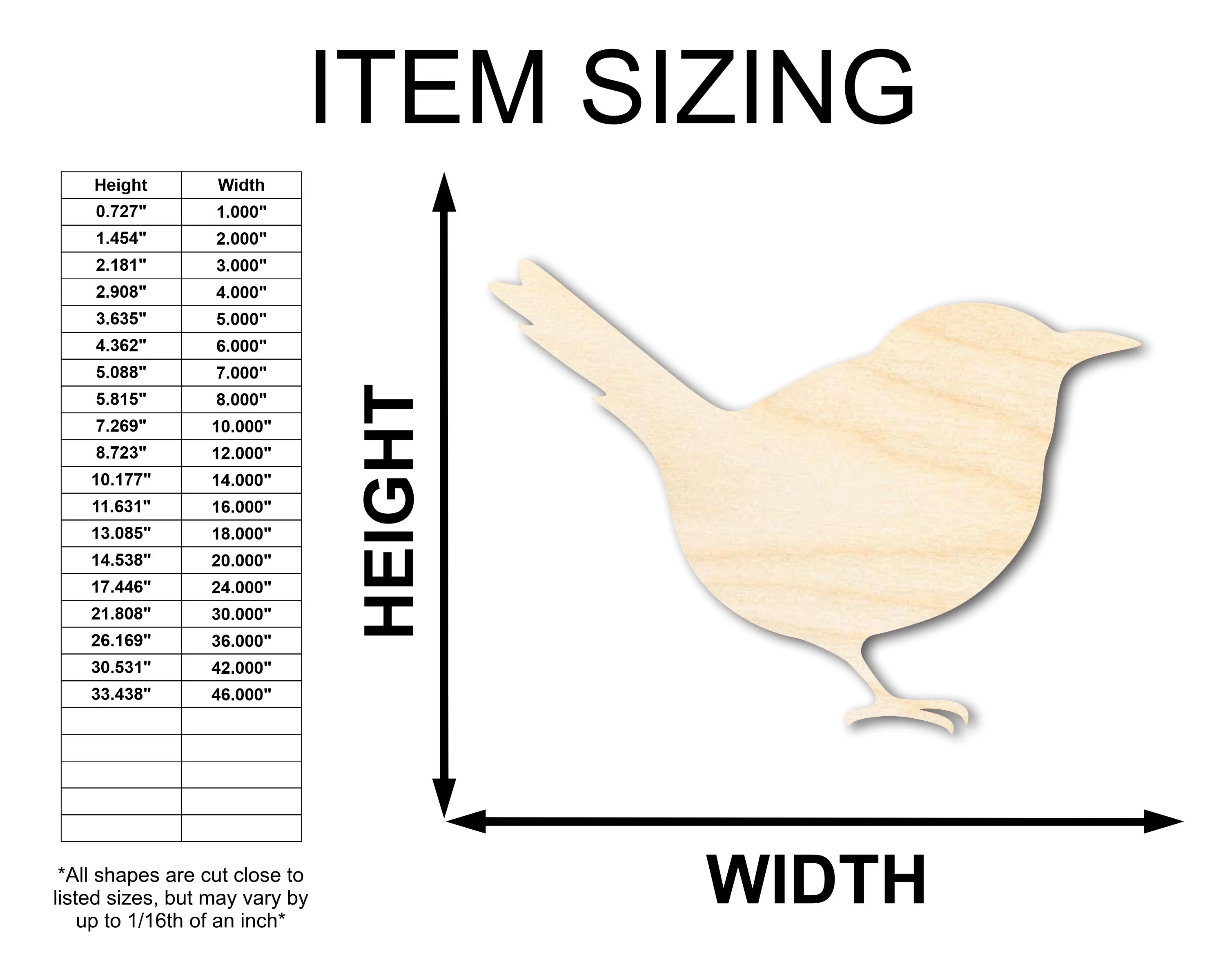 Unfinished Wood Wren Shape - Craft - up to 46" DIY - Image 2