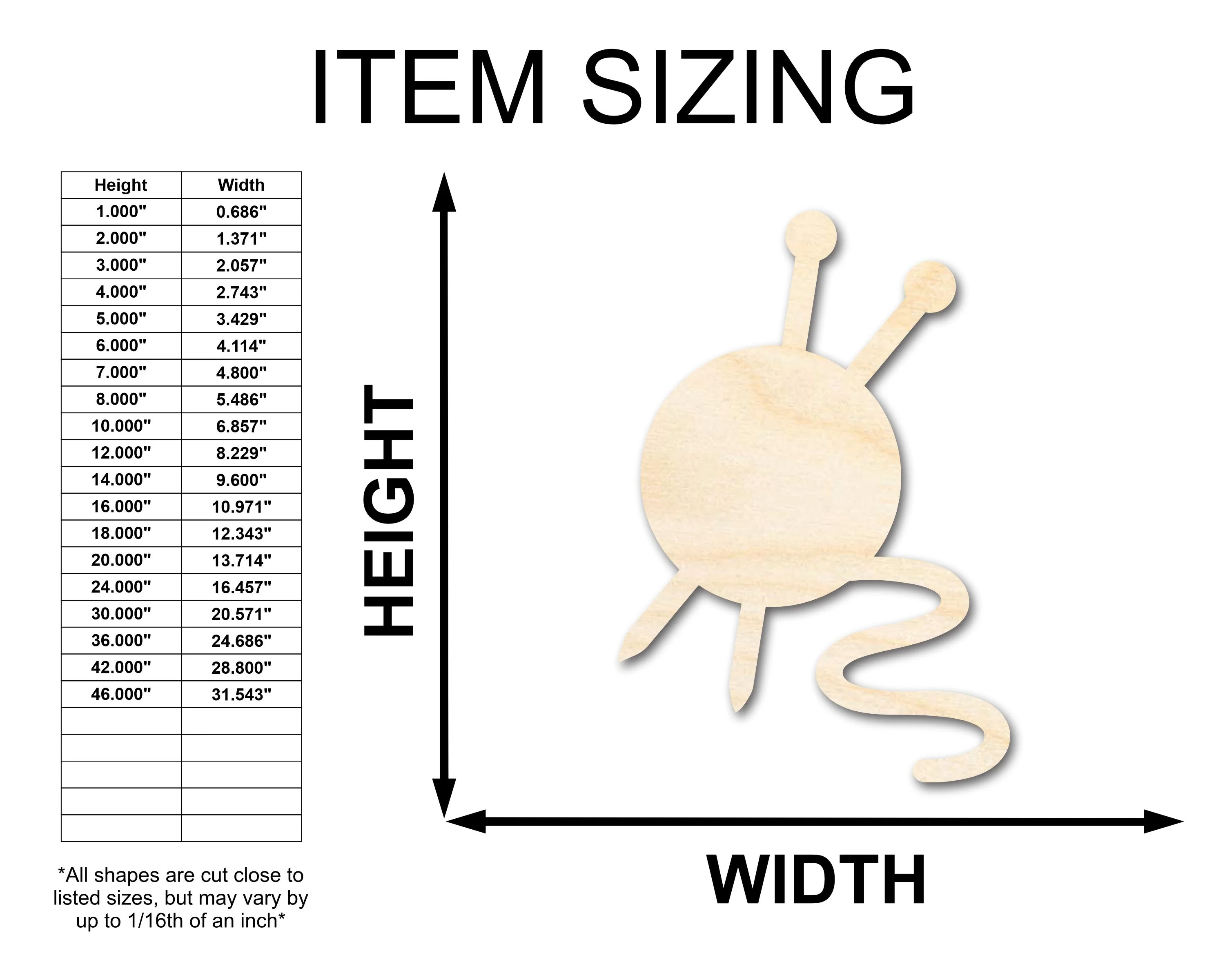 Unfinished Wood Yarn Shape | Knitting Ball and Needles Silhouette | Craft Cutout | up to 46" DIY - Image 2
