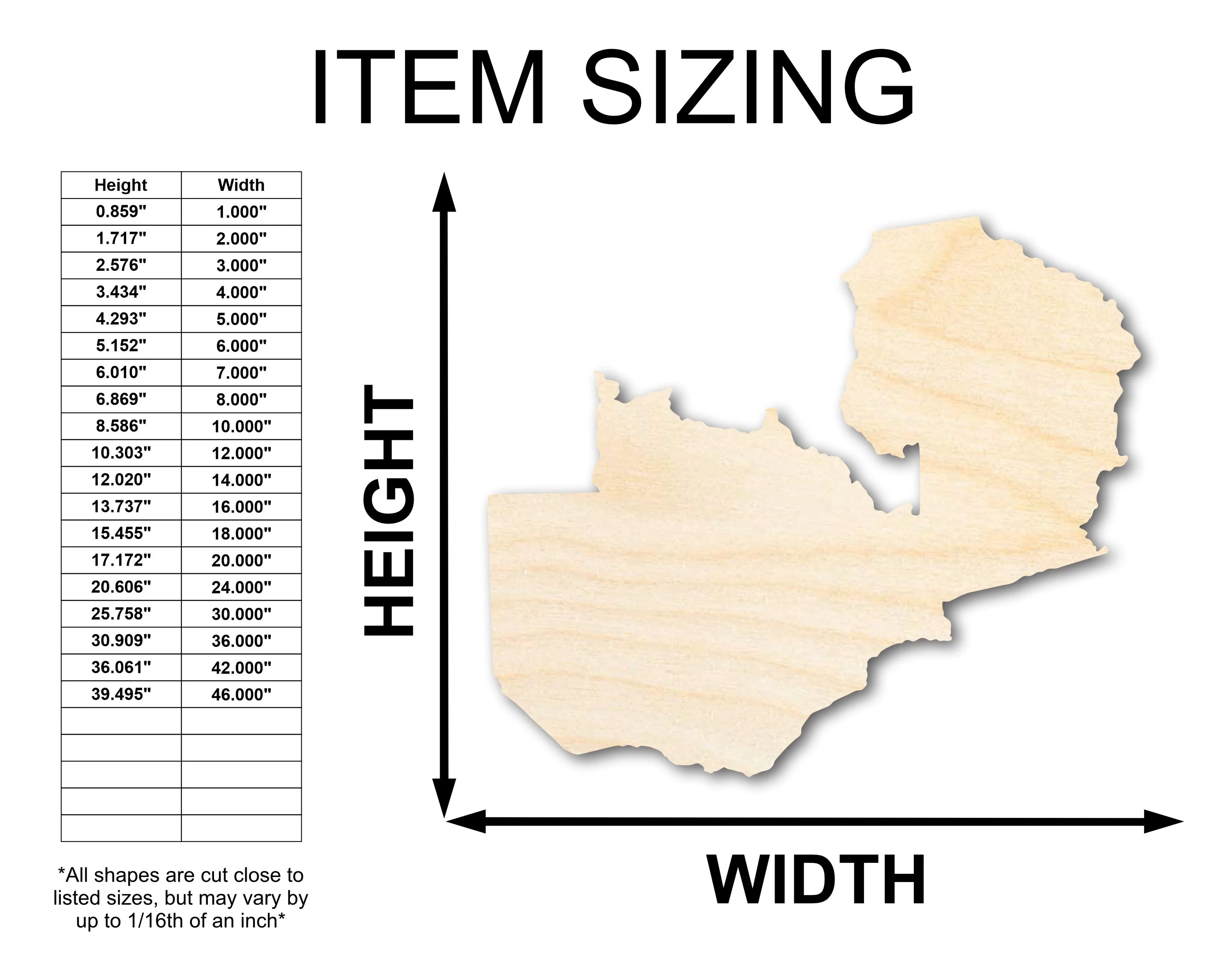 Unfinished Wood Zambia Country Shape - Southern Africa Craft - up to 46" DIY - Image 2