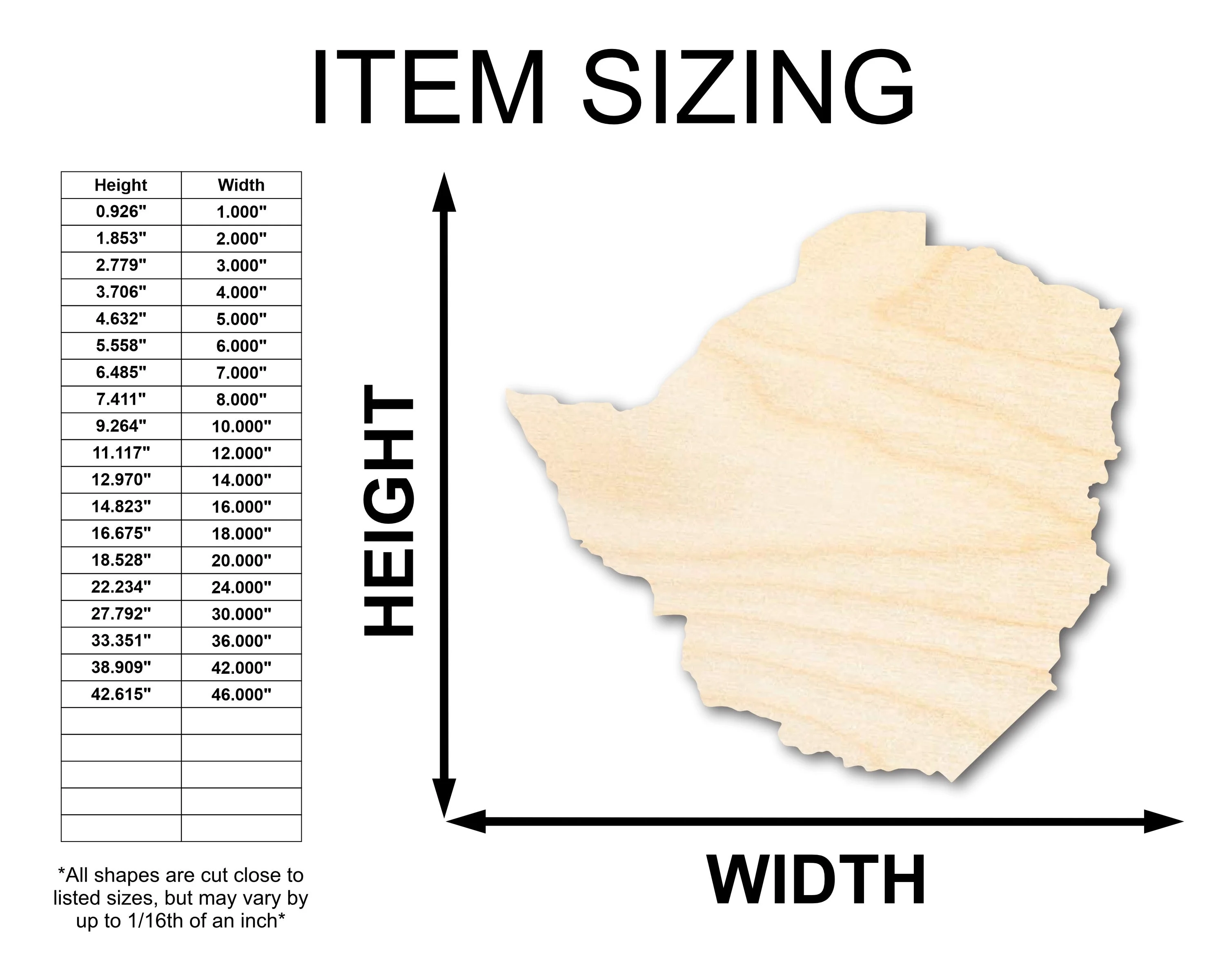 Unfinished Wood Zimbabwe Country Shape - Southern Africa Craft - up to 46" DIY - Image 2