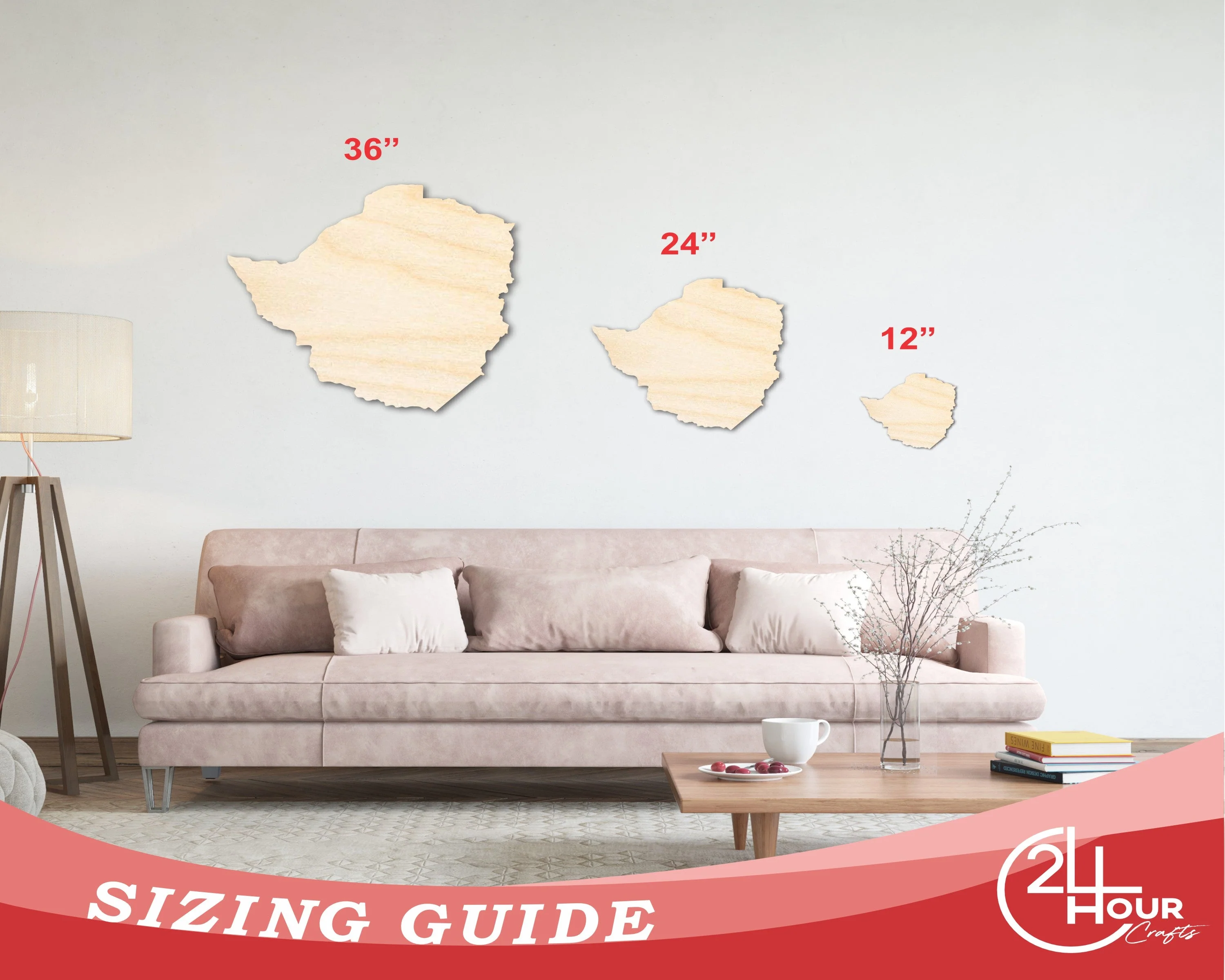Unfinished Wood Zimbabwe Country Shape - Southern Africa Craft - up to 46" DIY - Image 3