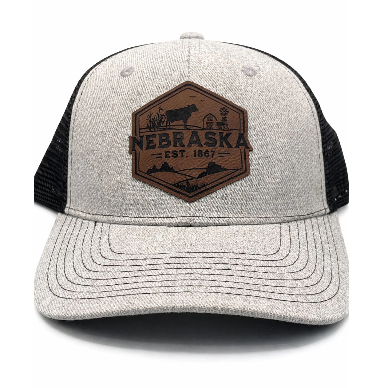 Unisex Nebraska Leather Patch Trucker Hat | Double Play Apparel & Engraving LLC