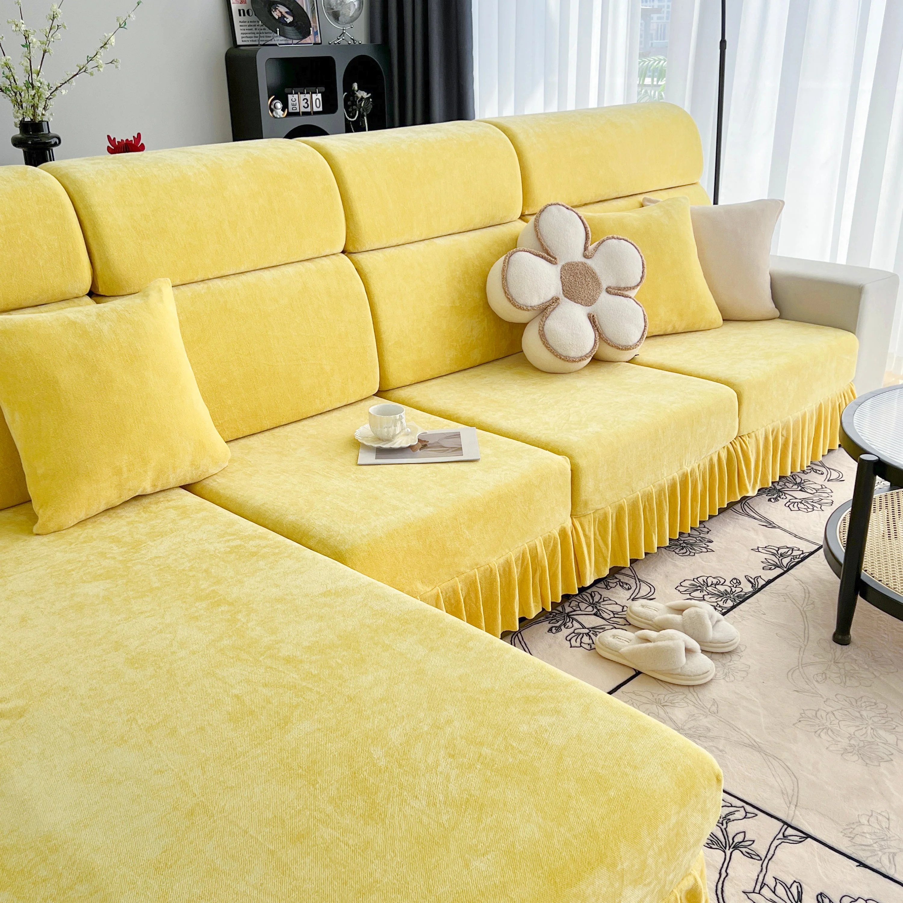Universal Elastic Skirt Sofa Slipcover, Stretch Sofa Cushion Cover For Bedroom Office Living Room - Image 100