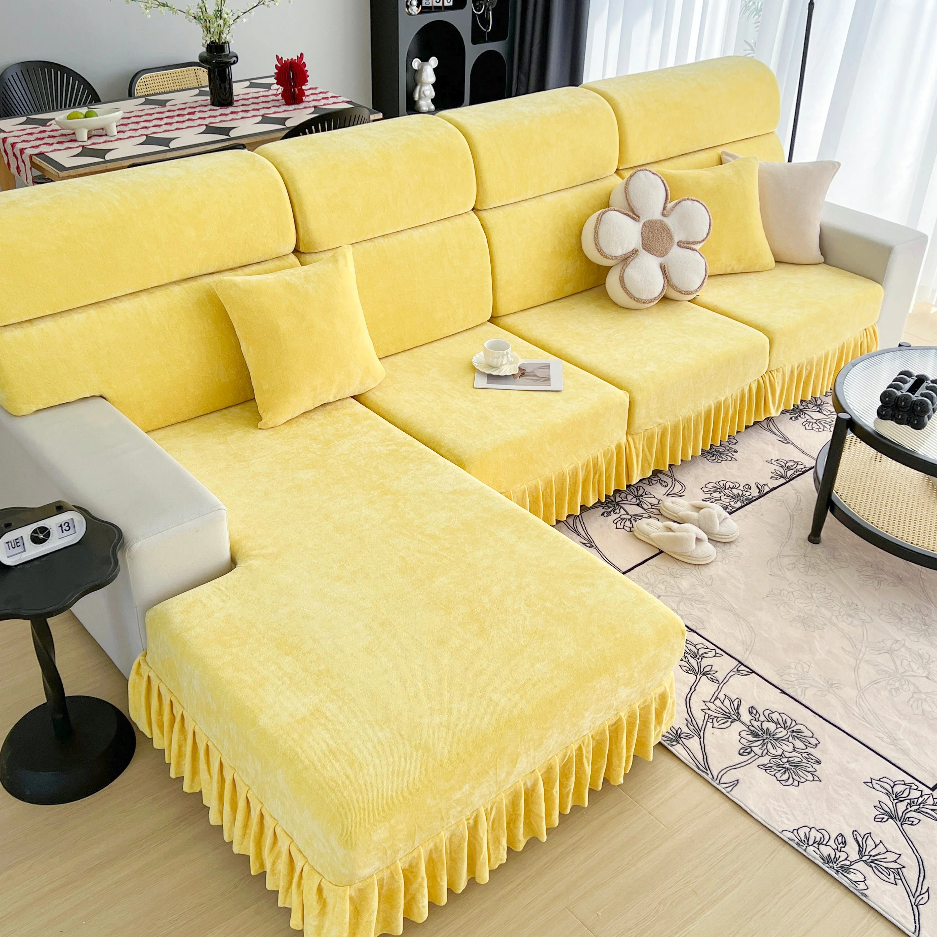 Universal Elastic Skirt Sofa Slipcover, Stretch Sofa Cushion Cover For Bedroom Office Living Room - Image 102