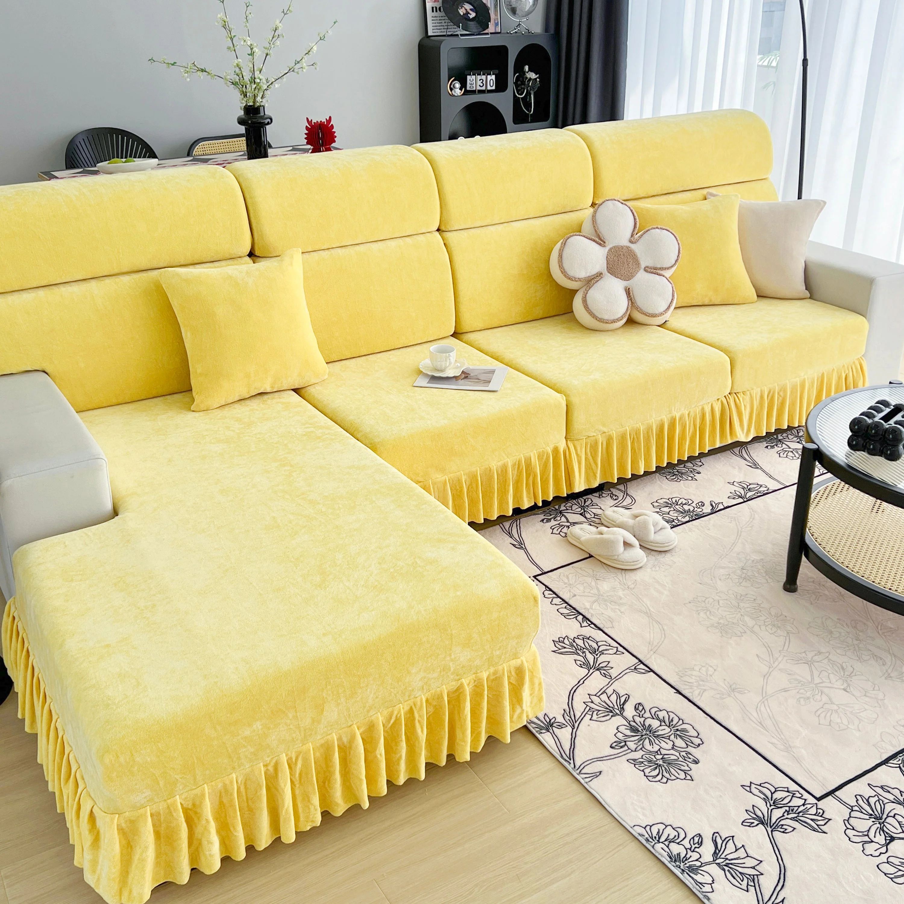 Universal Elastic Skirt Sofa Slipcover, Stretch Sofa Cushion Cover For Bedroom Office Living Room - Image 105