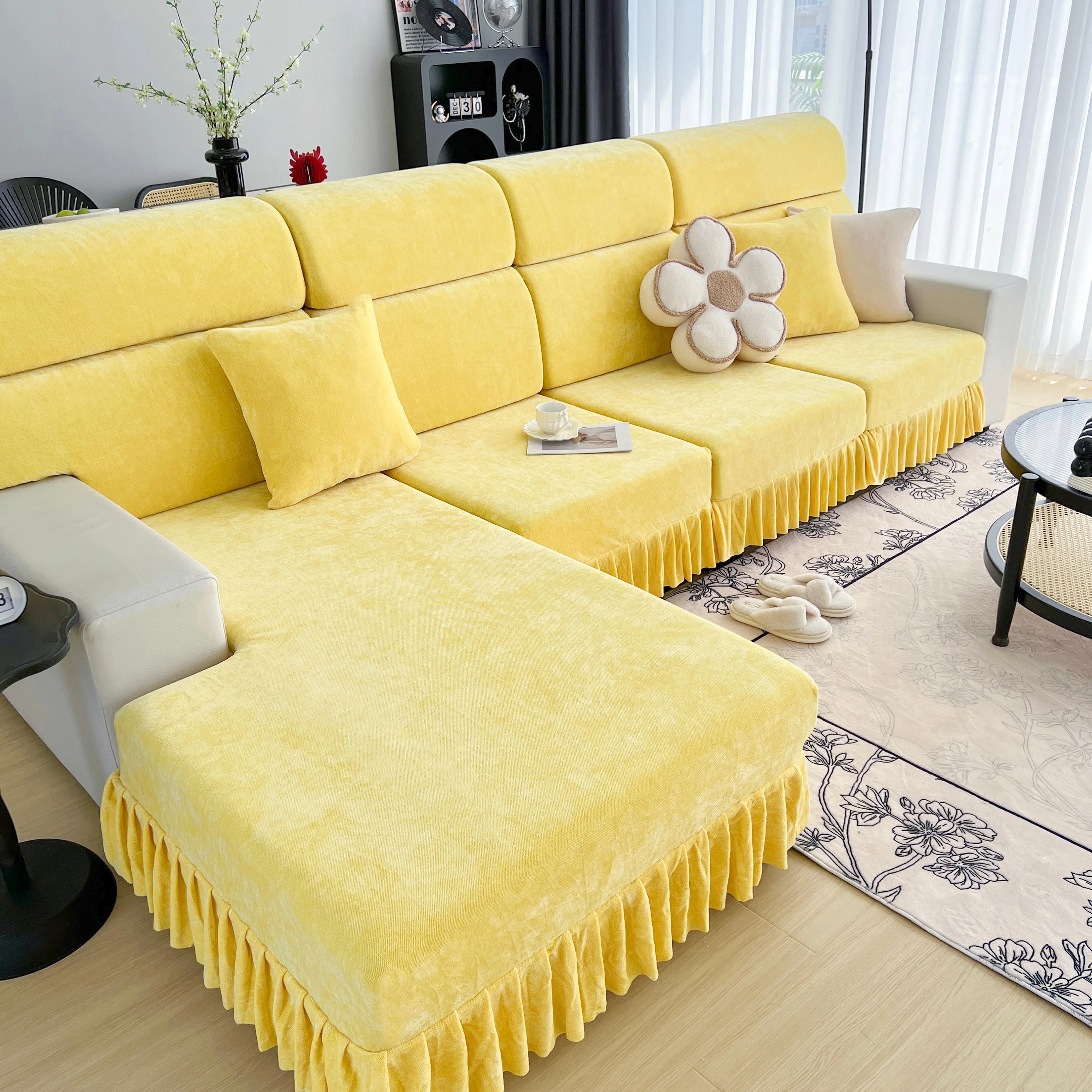 Universal Elastic Skirt Sofa Slipcover, Stretch Sofa Cushion Cover For Bedroom Office Living Room - Image 107