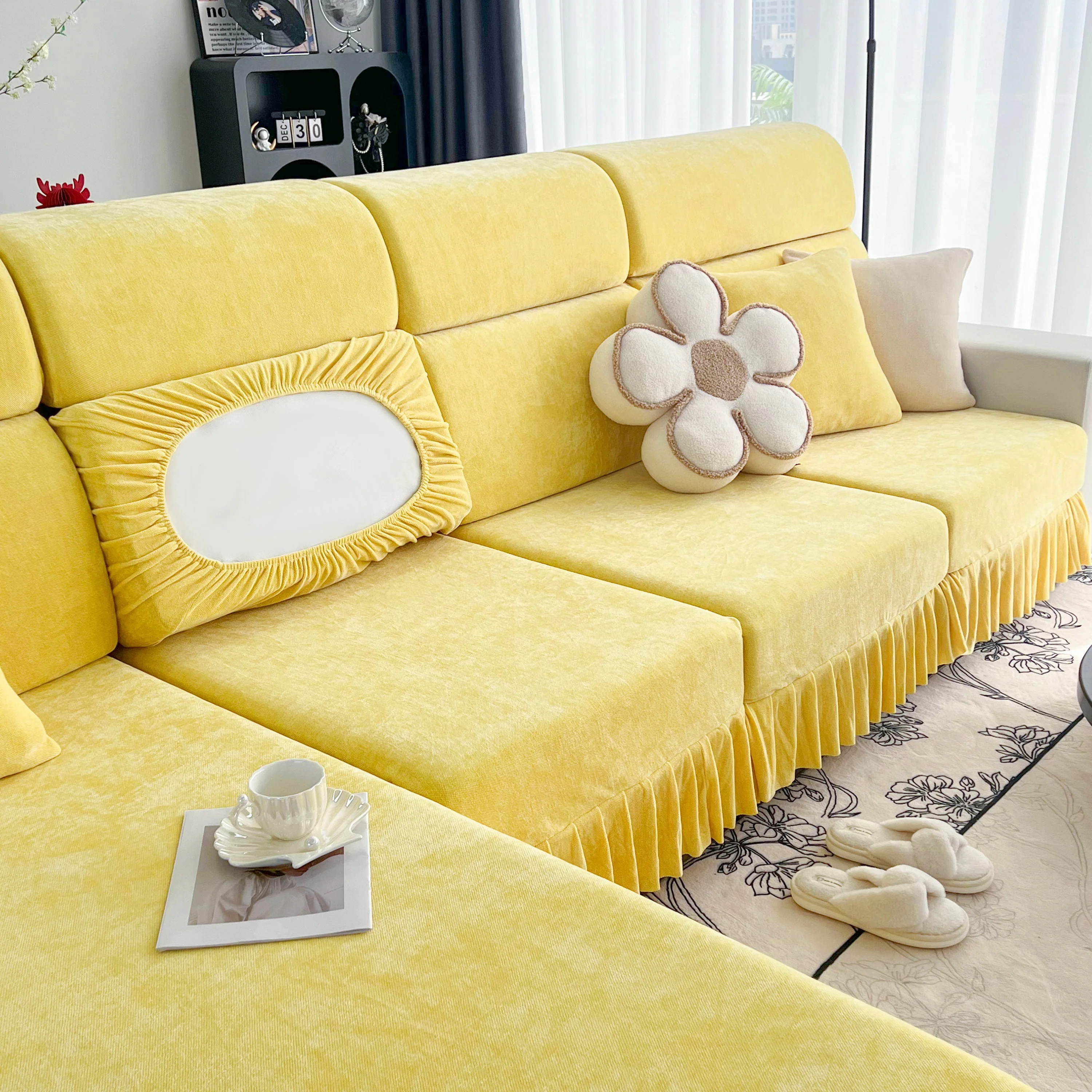 Universal Elastic Skirt Sofa Slipcover, Stretch Sofa Cushion Cover For Bedroom Office Living Room - Image 109