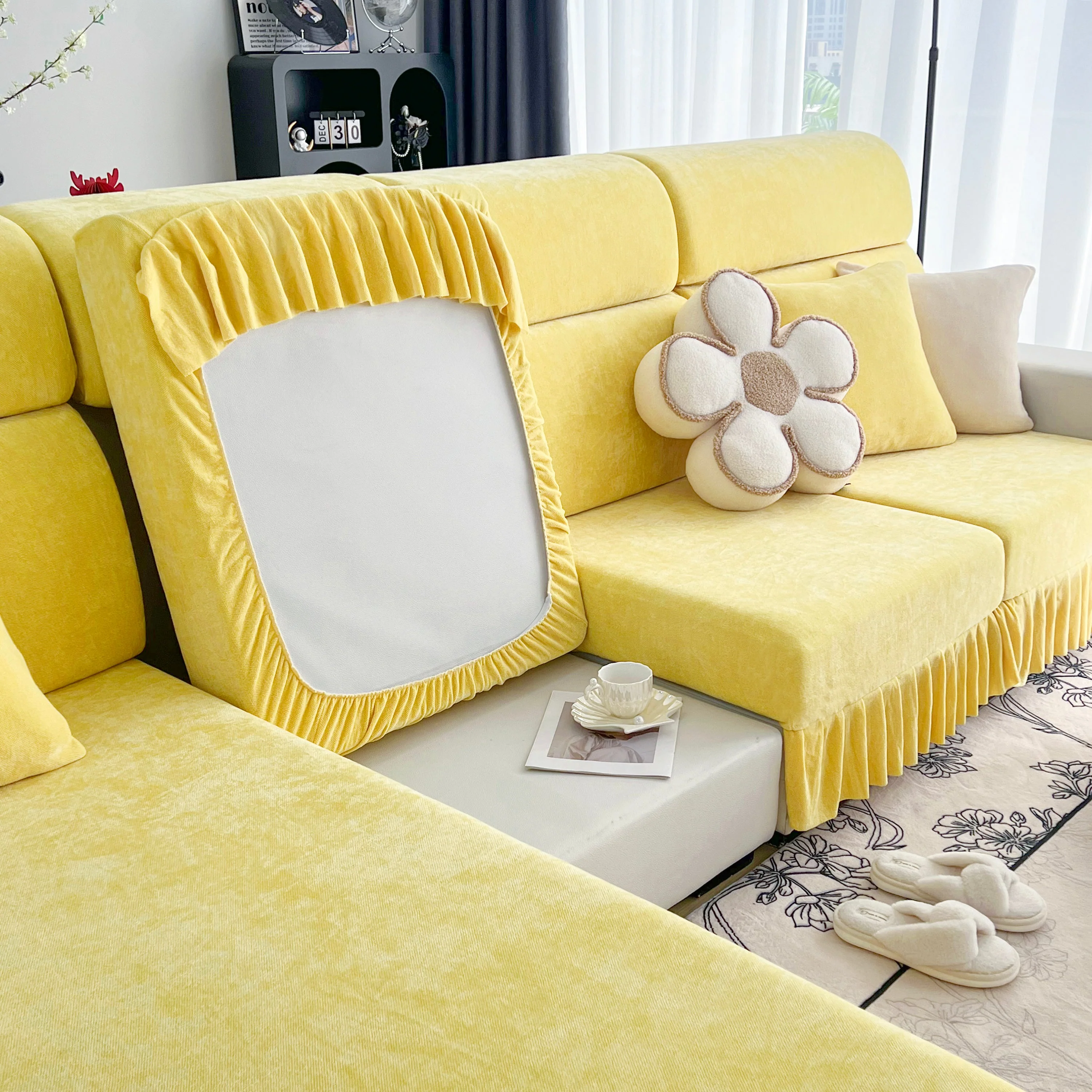 Universal Elastic Skirt Sofa Slipcover, Stretch Sofa Cushion Cover For Bedroom Office Living Room - Image 110