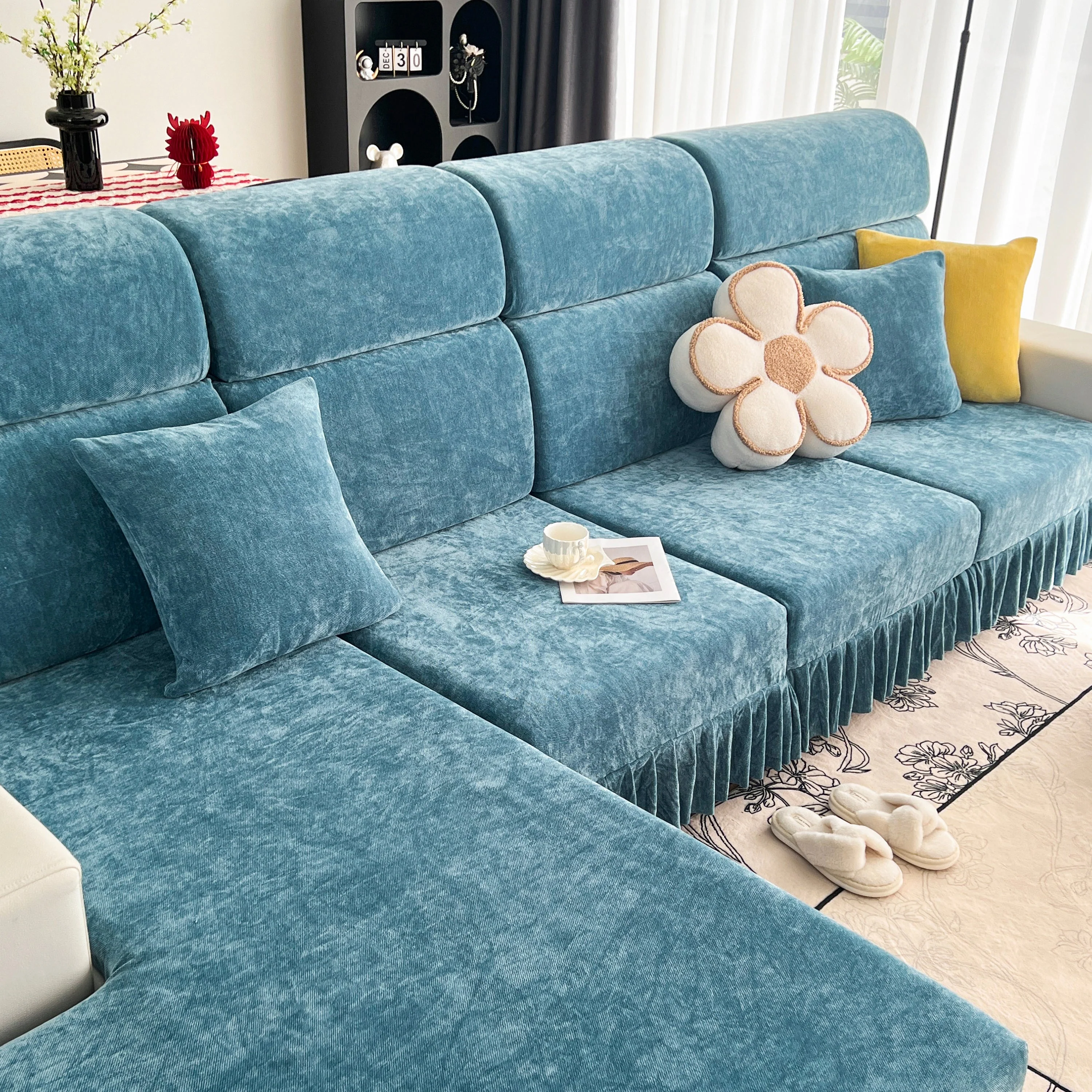 Universal Elastic Skirt Sofa Slipcover, Stretch Sofa Cushion Cover For Bedroom Office Living Room - Image 116