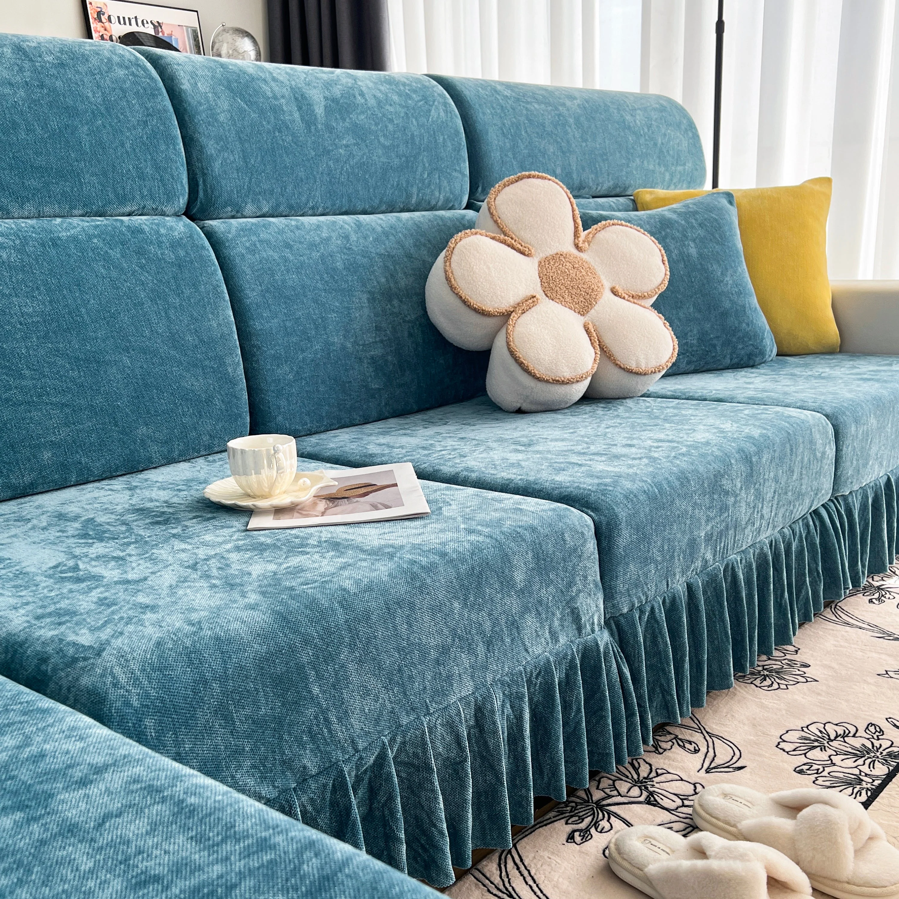 Universal Elastic Skirt Sofa Slipcover, Stretch Sofa Cushion Cover For Bedroom Office Living Room - Image 117