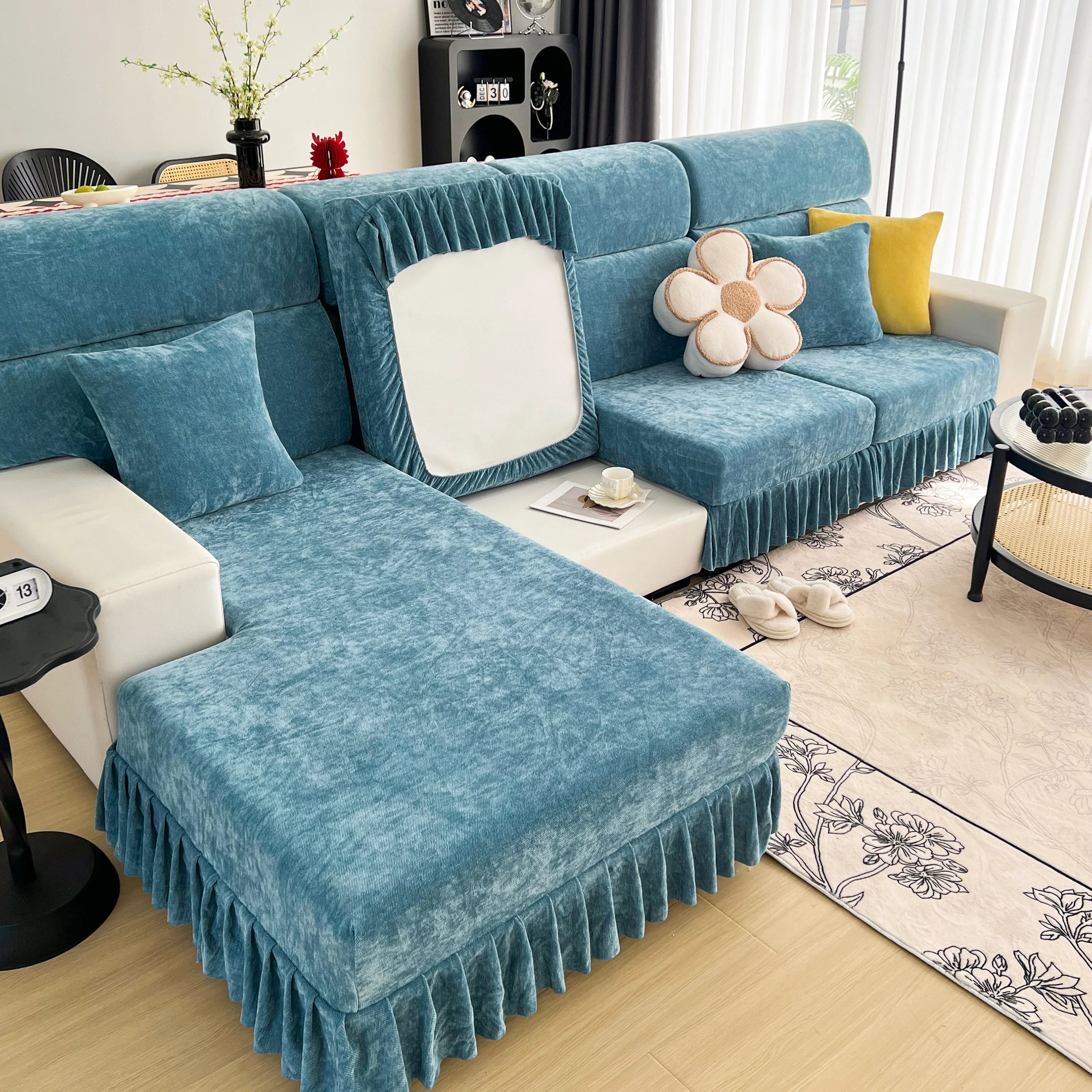 Universal Elastic Skirt Sofa Slipcover, Stretch Sofa Cushion Cover For Bedroom Office Living Room - Image 119