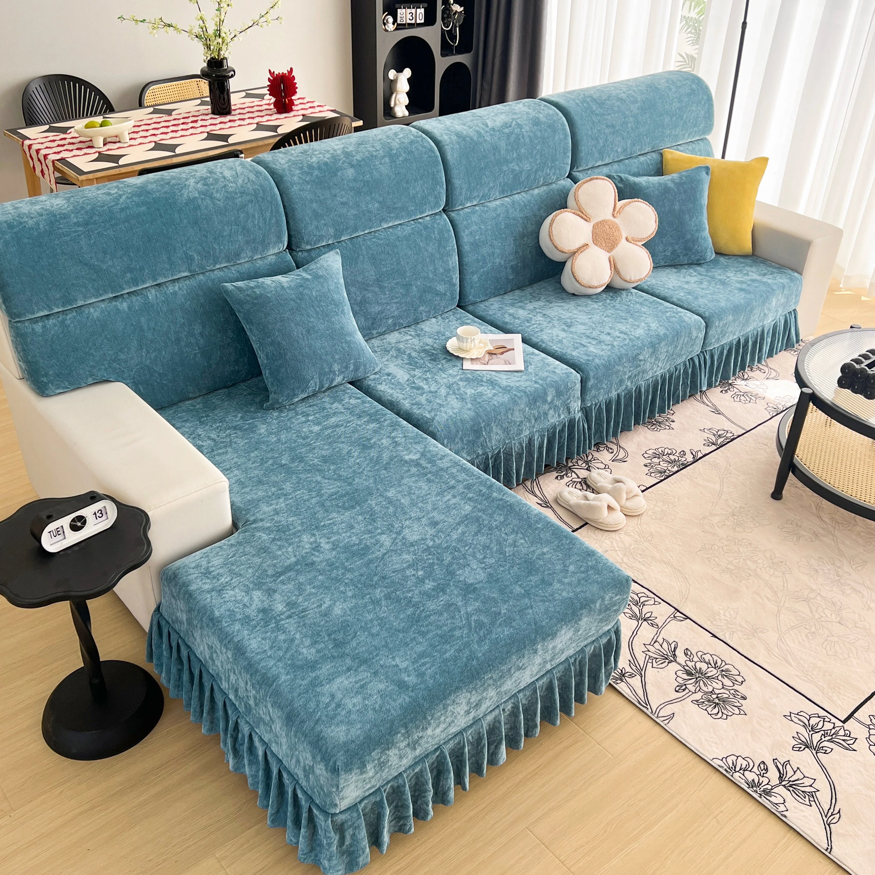Universal Elastic Skirt Sofa Slipcover, Stretch Sofa Cushion Cover For Bedroom Office Living Room - Image 122