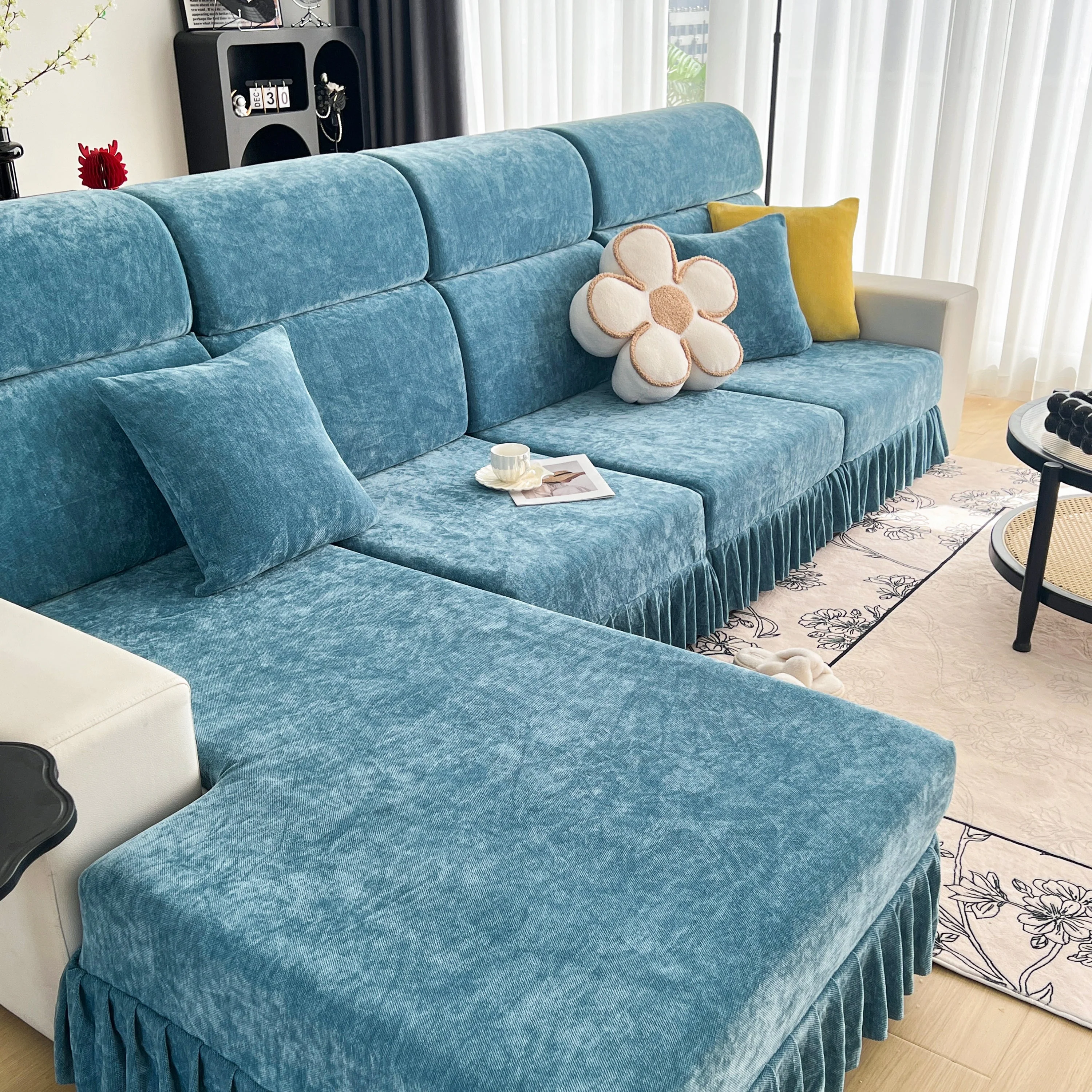 Universal Elastic Skirt Sofa Slipcover, Stretch Sofa Cushion Cover For Bedroom Office Living Room - Image 125