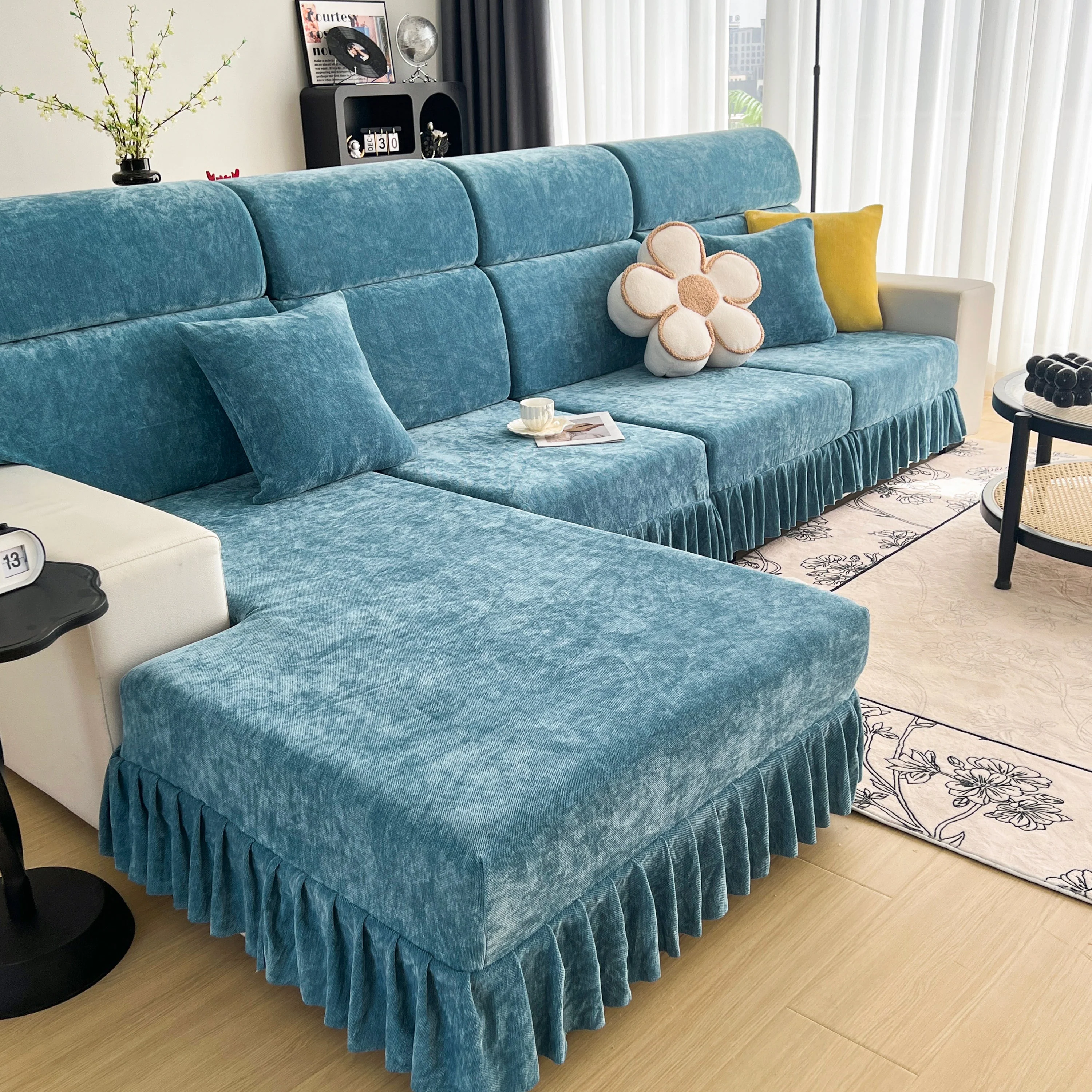 Universal Elastic Skirt Sofa Slipcover, Stretch Sofa Cushion Cover For Bedroom Office Living Room - Image 126