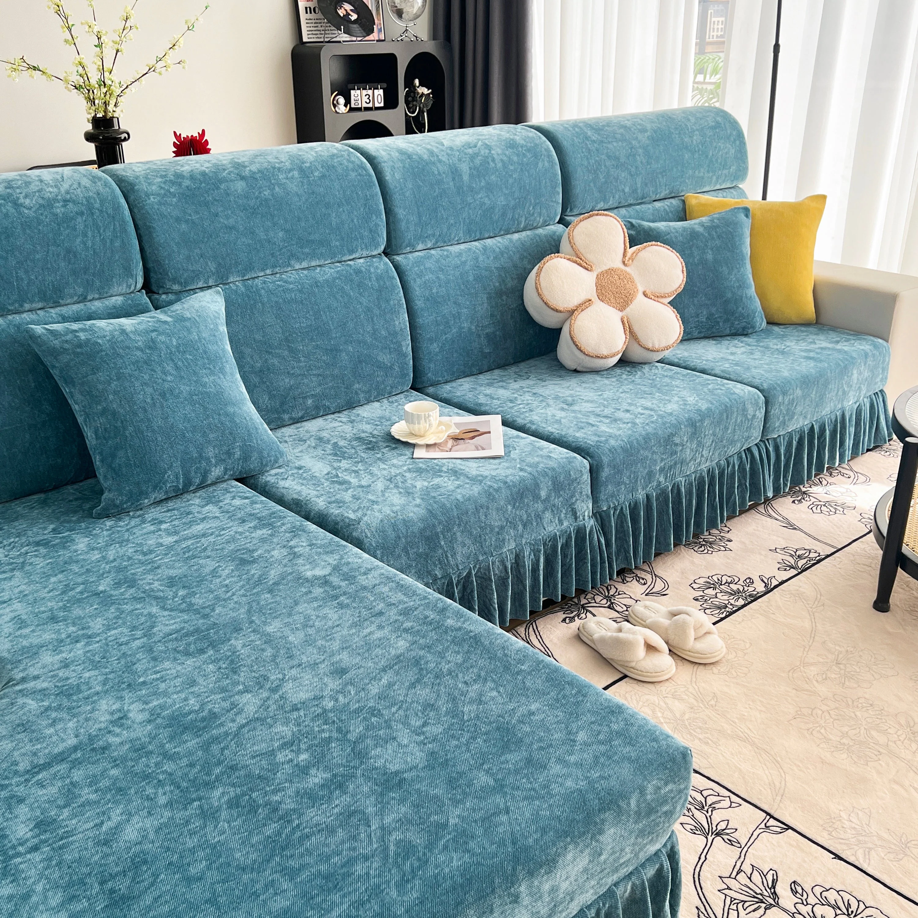Universal Elastic Skirt Sofa Slipcover, Stretch Sofa Cushion Cover For Bedroom Office Living Room - Image 128