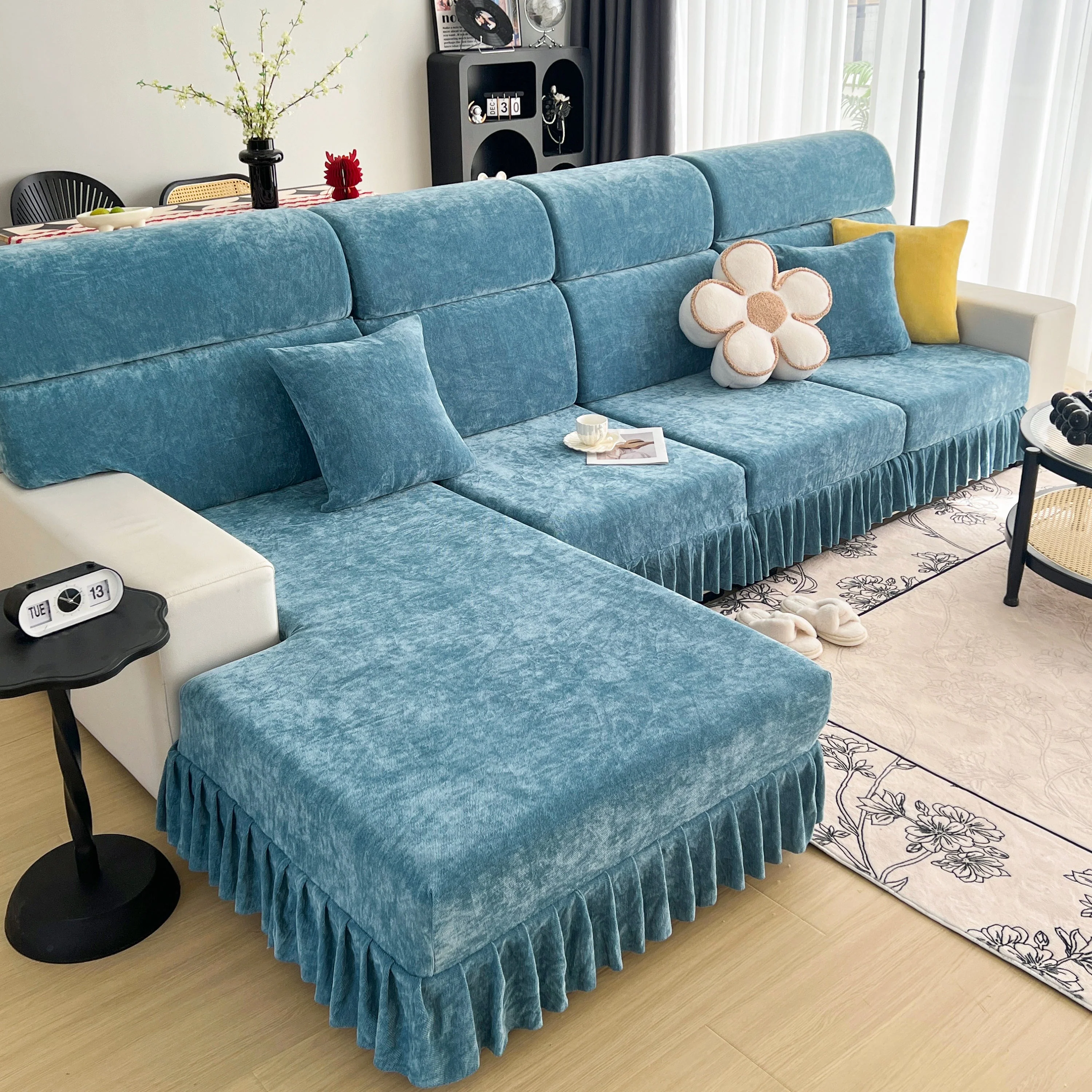 Universal Elastic Skirt Sofa Slipcover, Stretch Sofa Cushion Cover For Bedroom Office Living Room - Image 133
