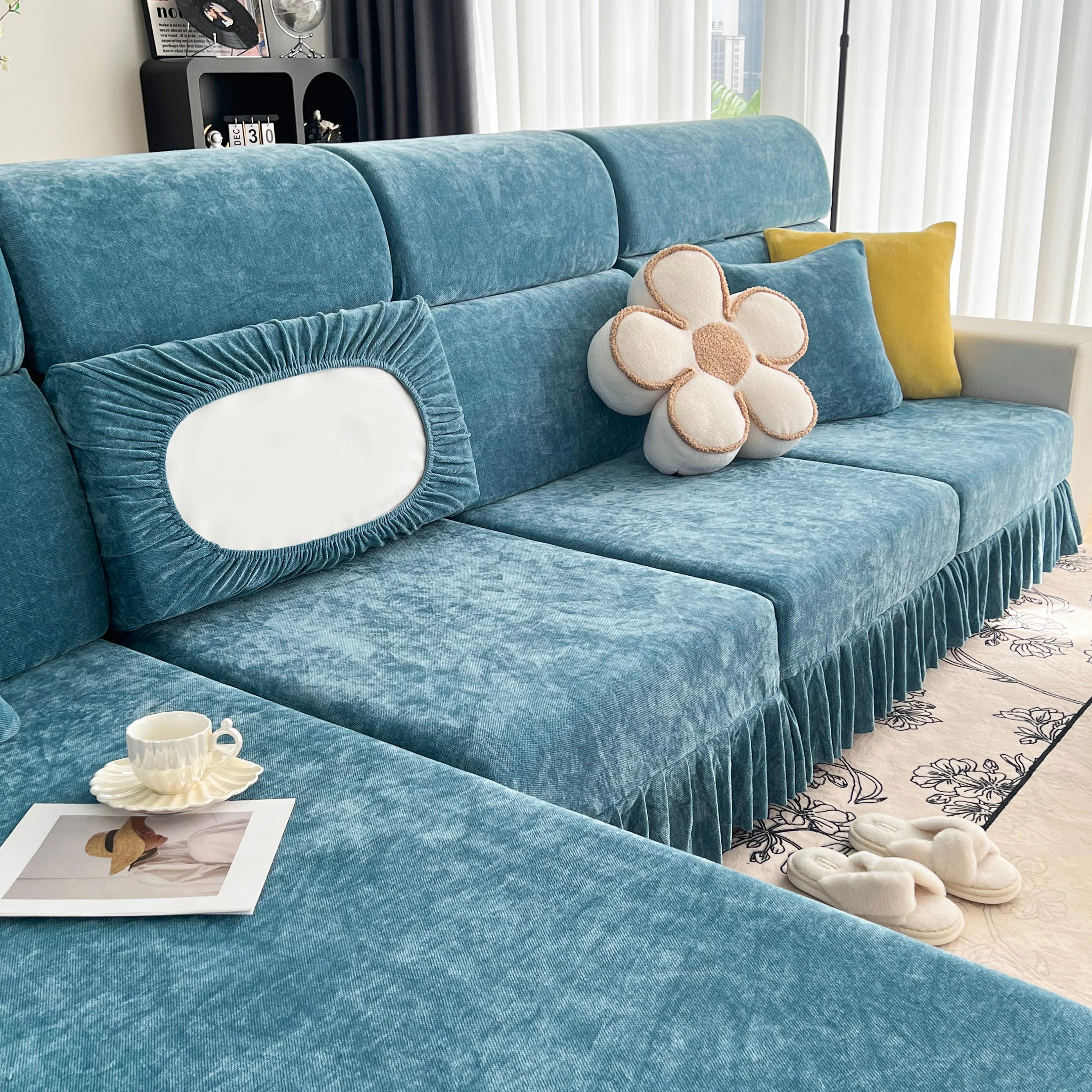 Universal Elastic Skirt Sofa Slipcover, Stretch Sofa Cushion Cover For Bedroom Office Living Room - Image 135