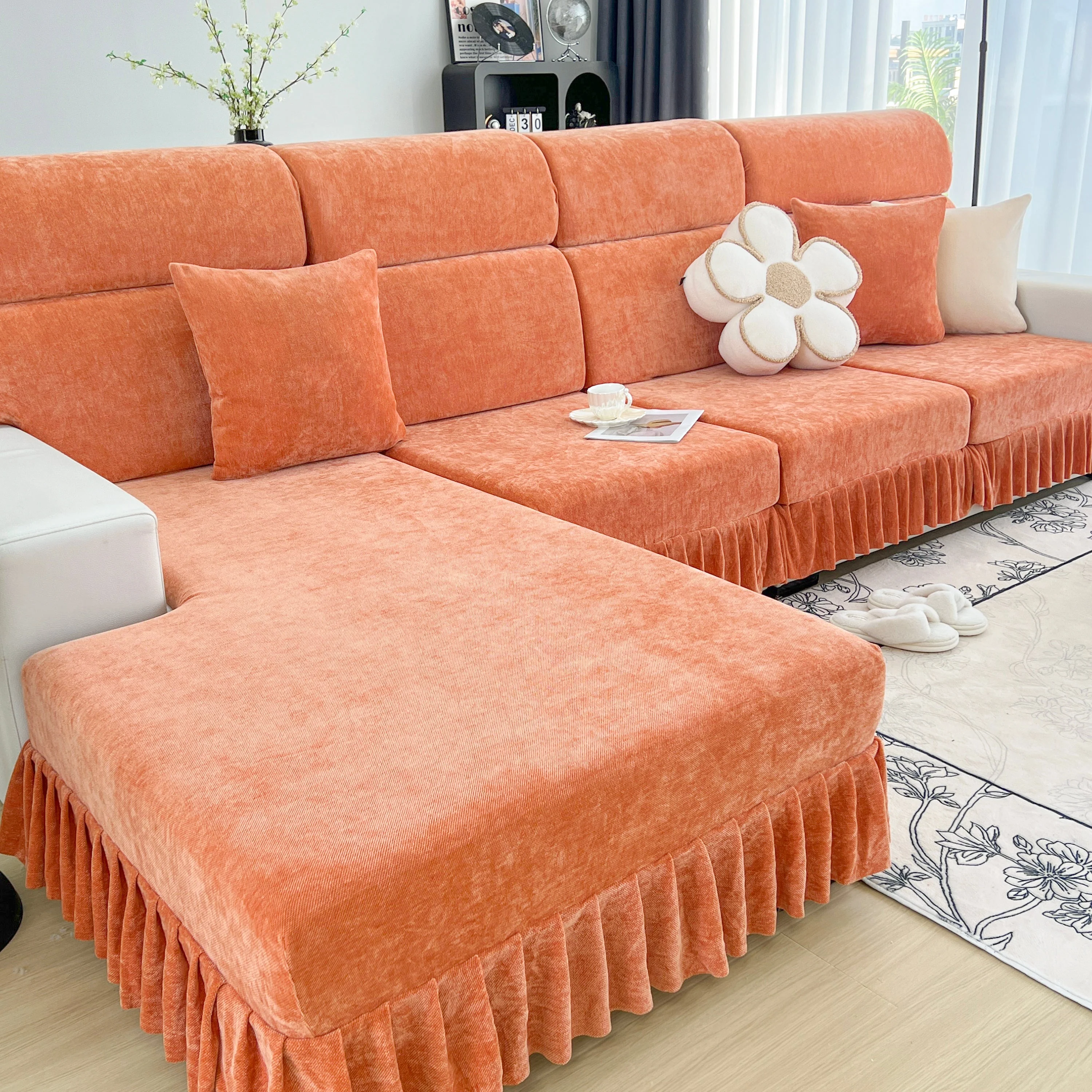 Universal Elastic Skirt Sofa Slipcover, Stretch Sofa Cushion Cover For Bedroom Office Living Room - Image 160