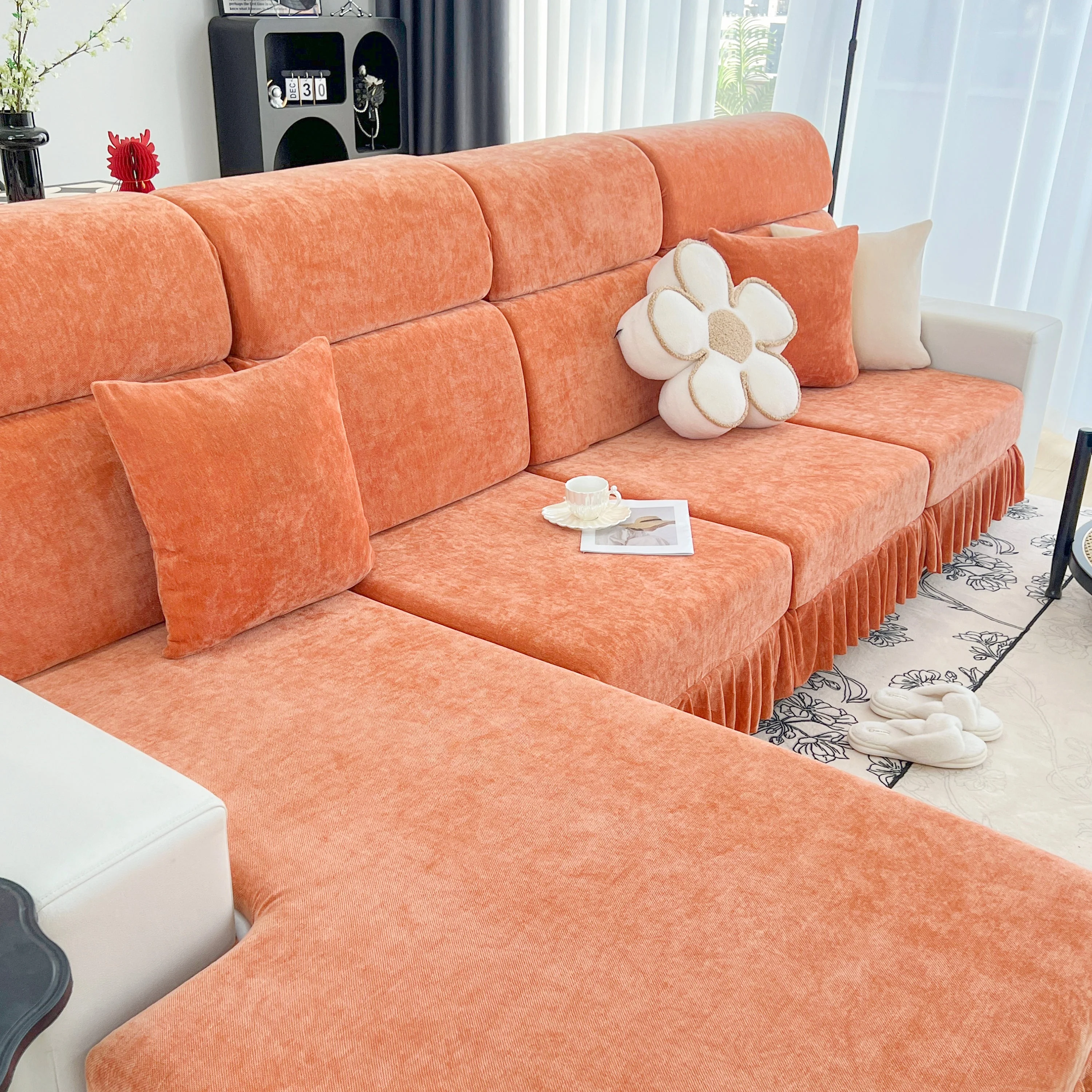 Universal Elastic Skirt Sofa Slipcover, Stretch Sofa Cushion Cover For Bedroom Office Living Room - Image 165