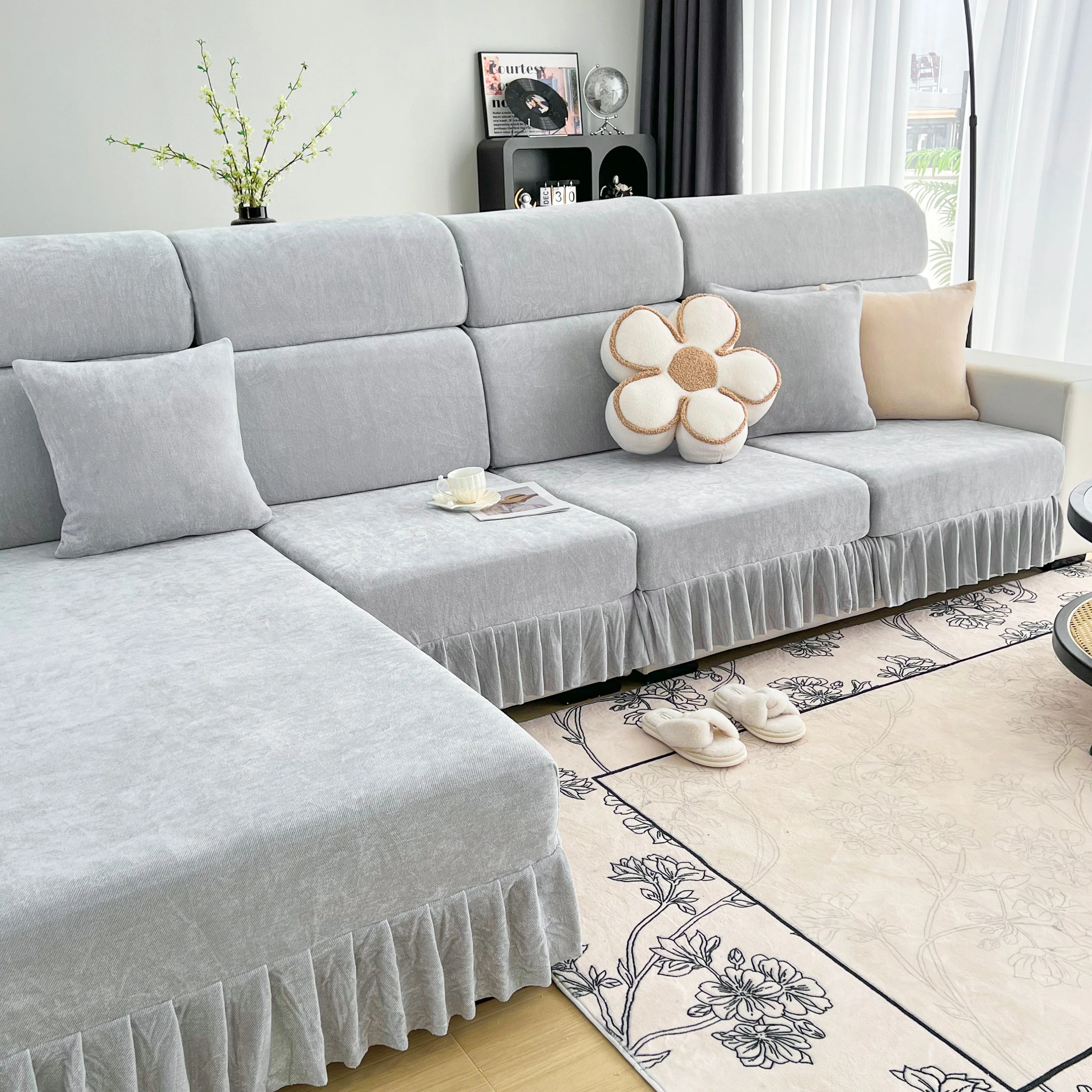 Universal Elastic Skirt Sofa Slipcover, Stretch Sofa Cushion Cover For Bedroom Office Living Room - Image 172