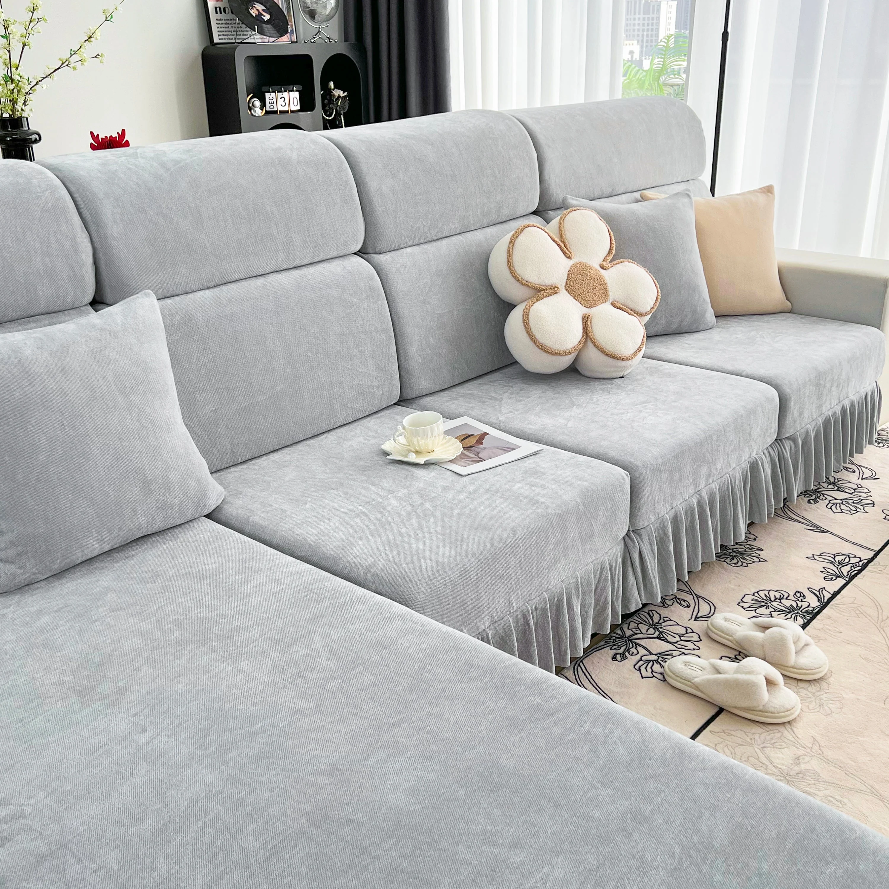 Universal Elastic Skirt Sofa Slipcover, Stretch Sofa Cushion Cover For Bedroom Office Living Room - Image 174