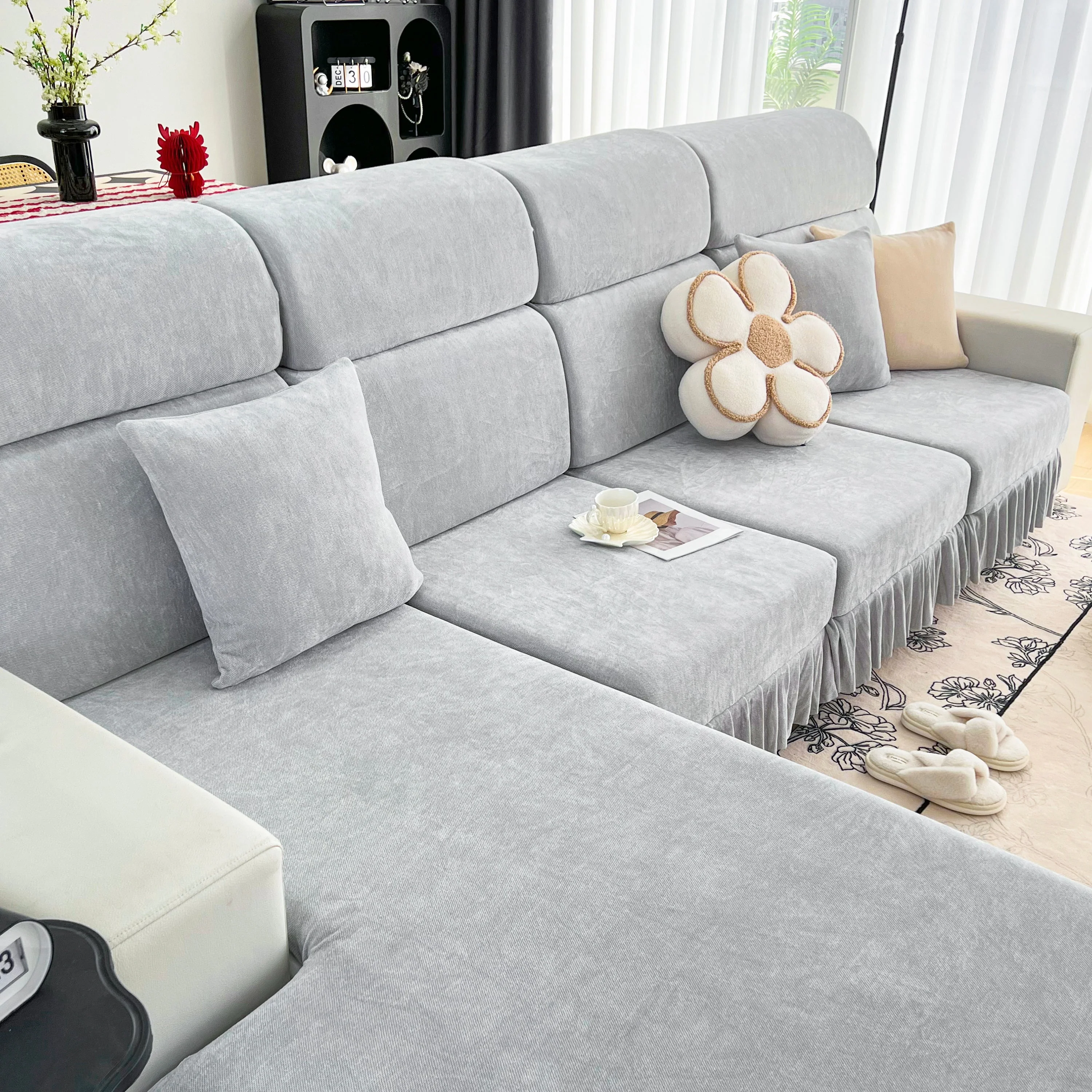 Universal Elastic Skirt Sofa Slipcover, Stretch Sofa Cushion Cover For Bedroom Office Living Room - Image 175
