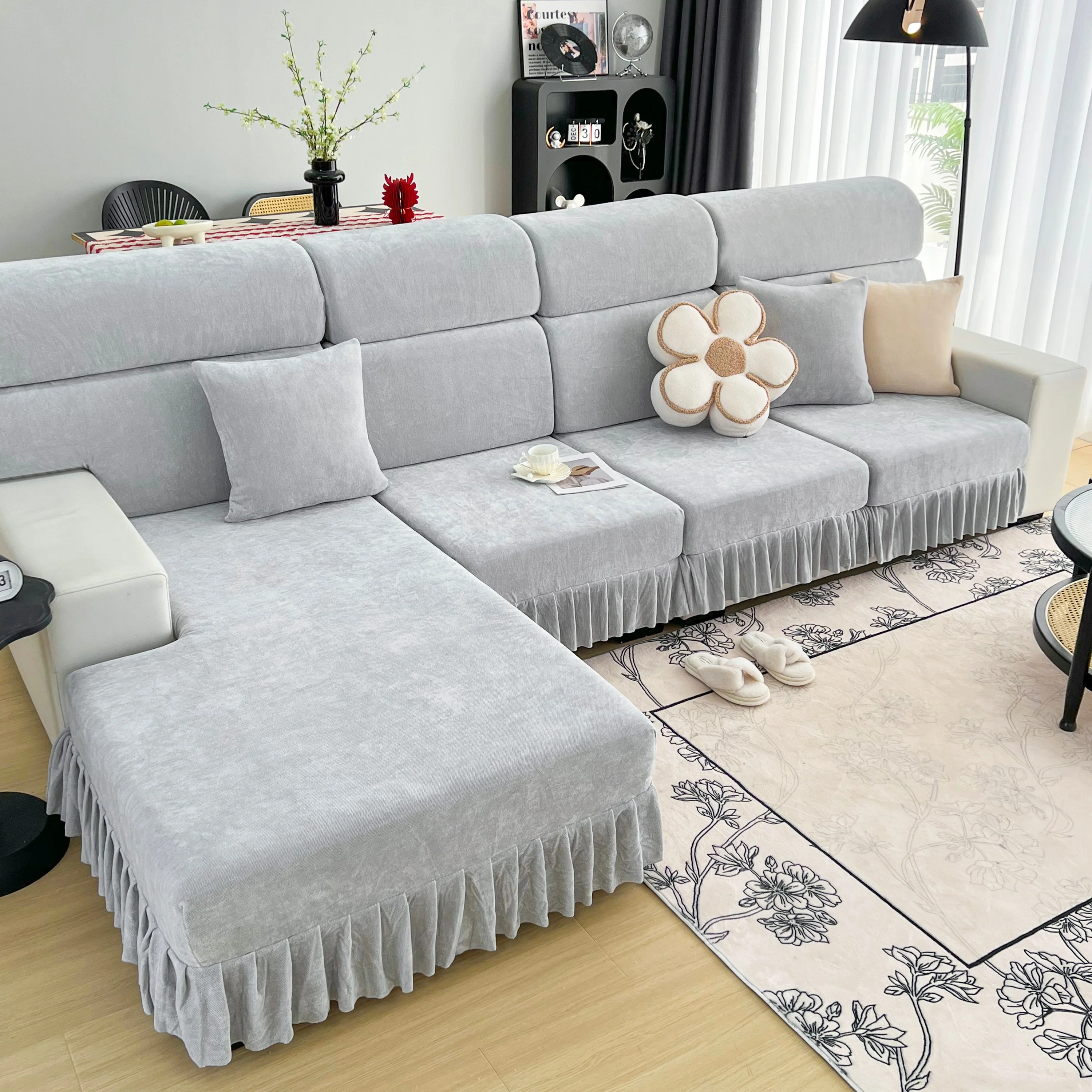Universal Elastic Skirt Sofa Slipcover, Stretch Sofa Cushion Cover For Bedroom Office Living Room - Image 180