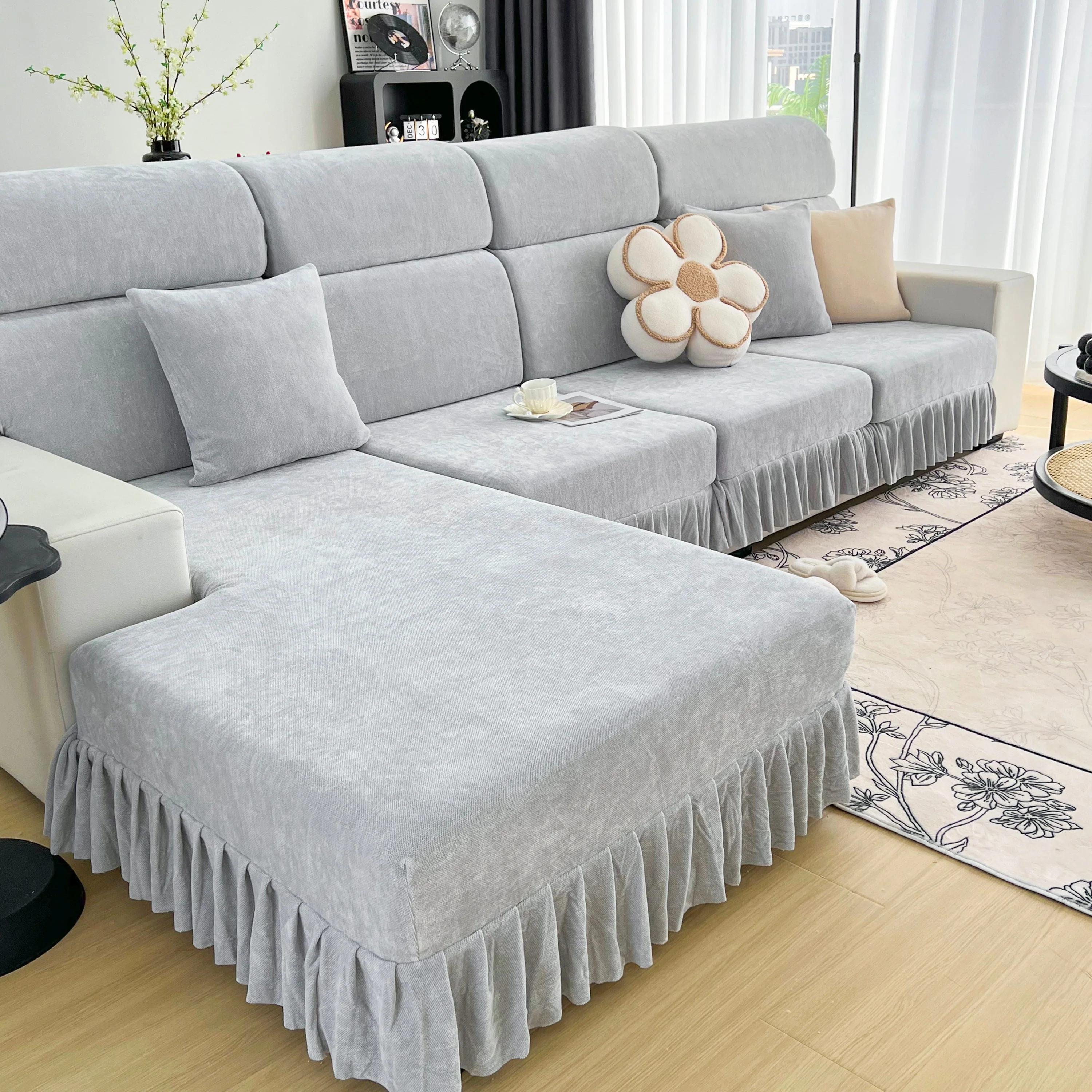 Universal Elastic Skirt Sofa Slipcover, Stretch Sofa Cushion Cover For Bedroom Office Living Room - Image 182