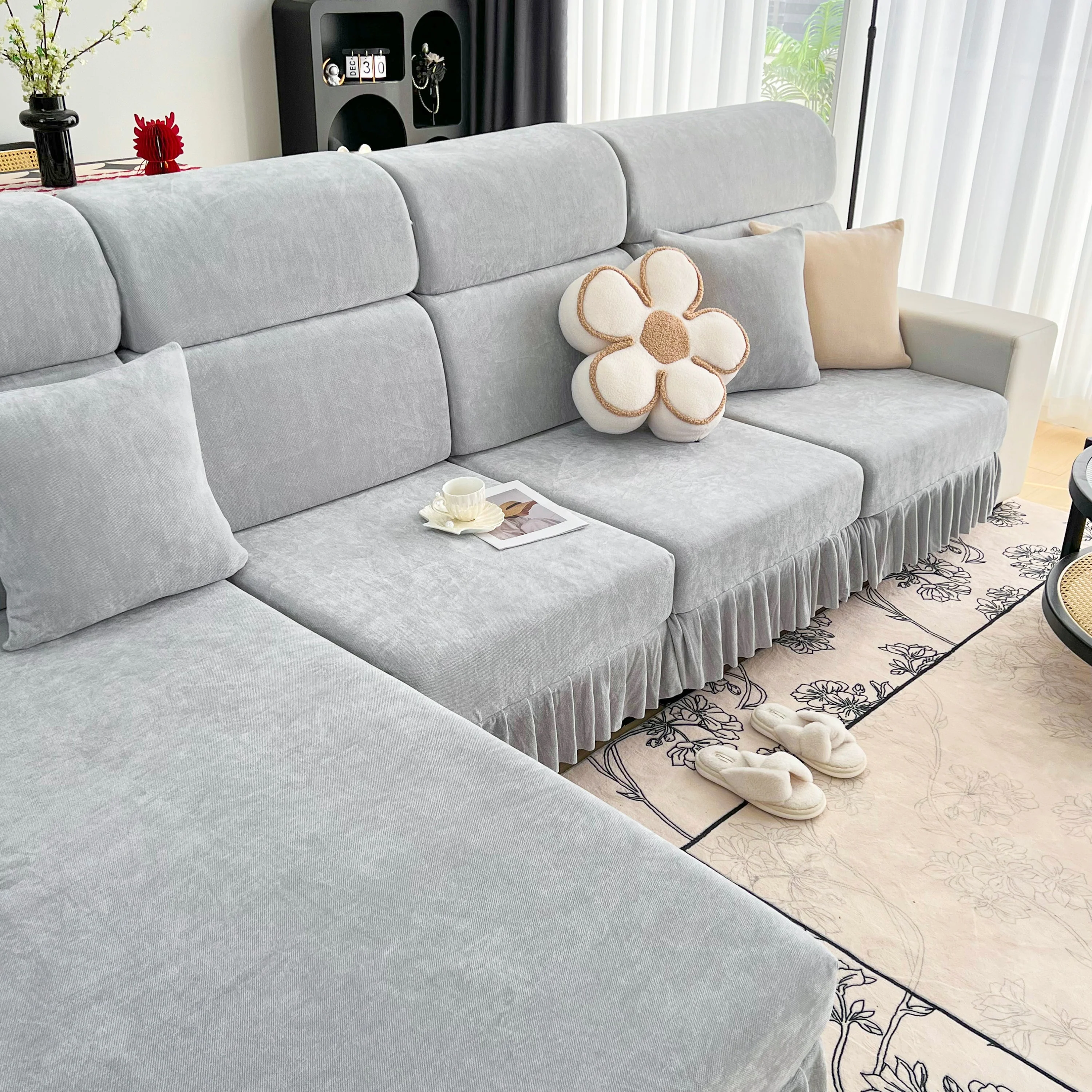 Universal Elastic Skirt Sofa Slipcover, Stretch Sofa Cushion Cover For Bedroom Office Living Room - Image 185