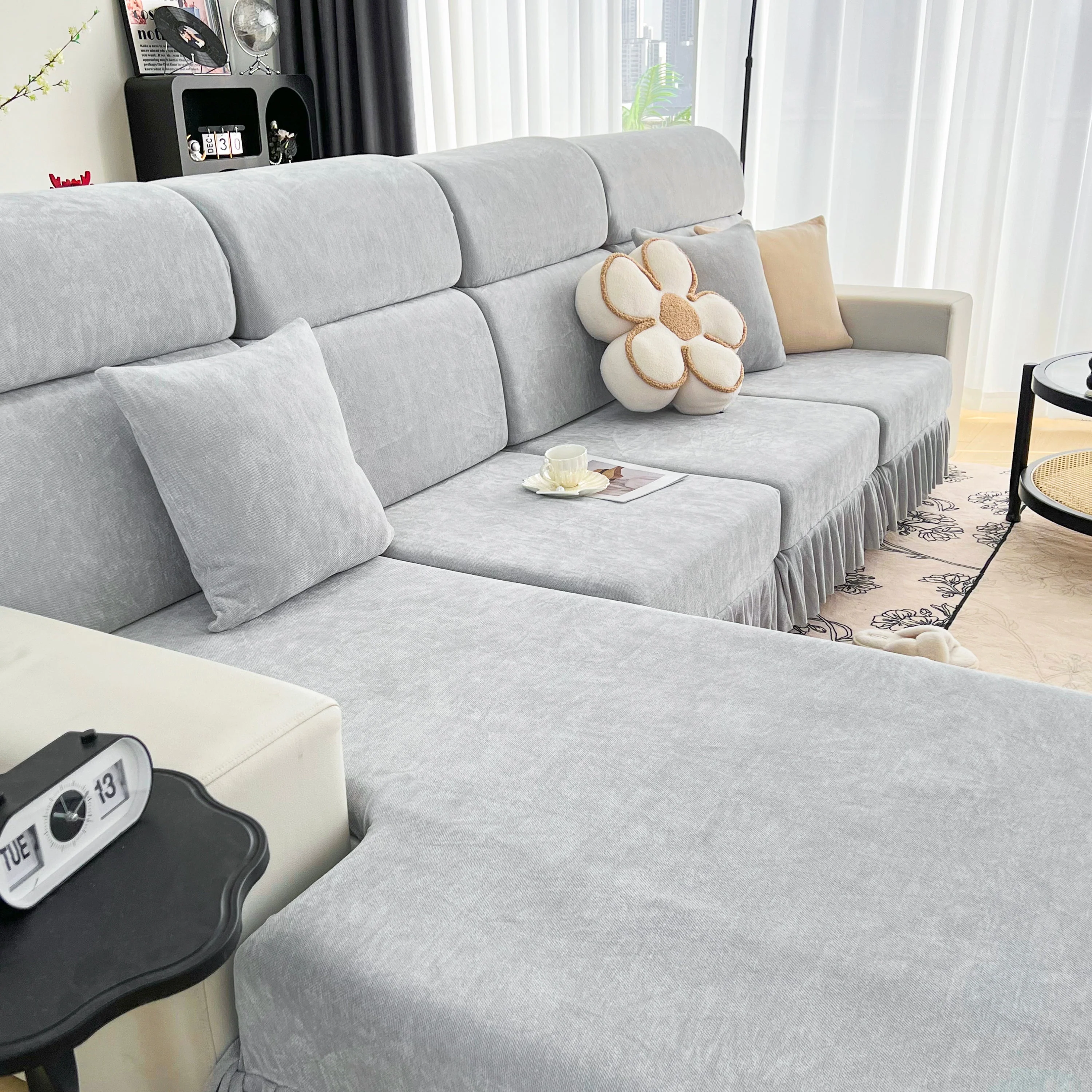Universal Elastic Skirt Sofa Slipcover, Stretch Sofa Cushion Cover For Bedroom Office Living Room - Image 186