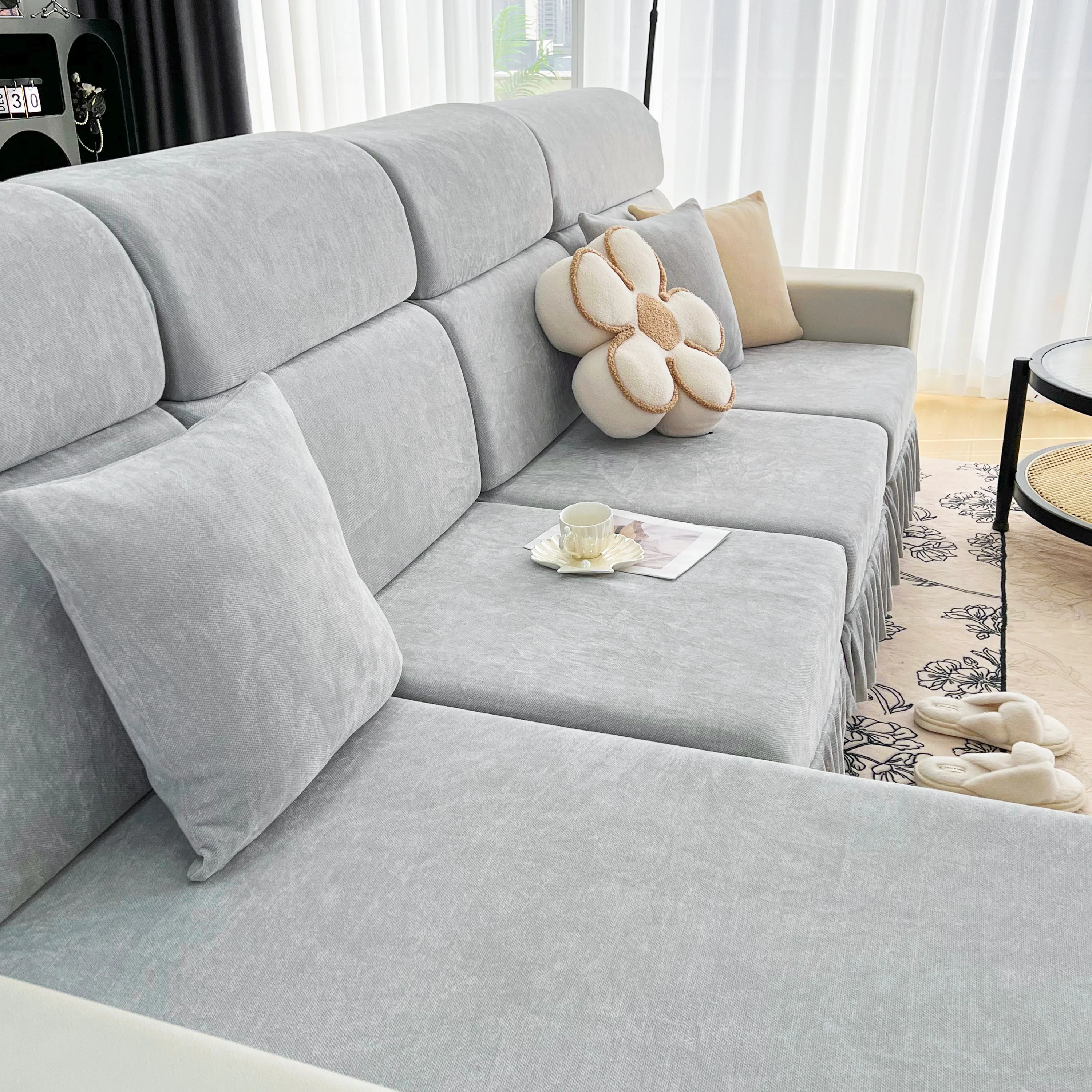 Universal Elastic Skirt Sofa Slipcover, Stretch Sofa Cushion Cover For Bedroom Office Living Room - Image 188