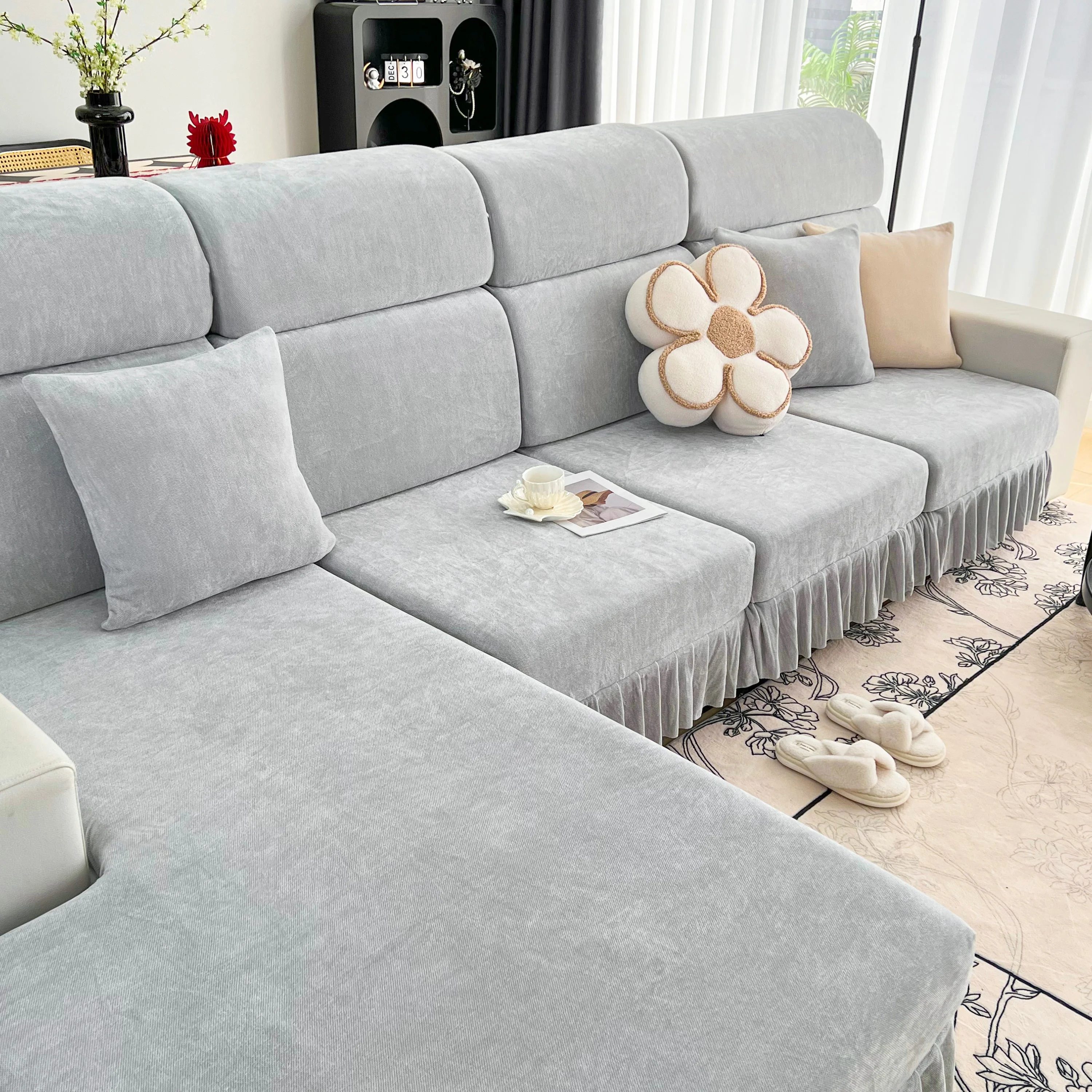 Universal Elastic Skirt Sofa Slipcover, Stretch Sofa Cushion Cover For Bedroom Office Living Room - Image 189