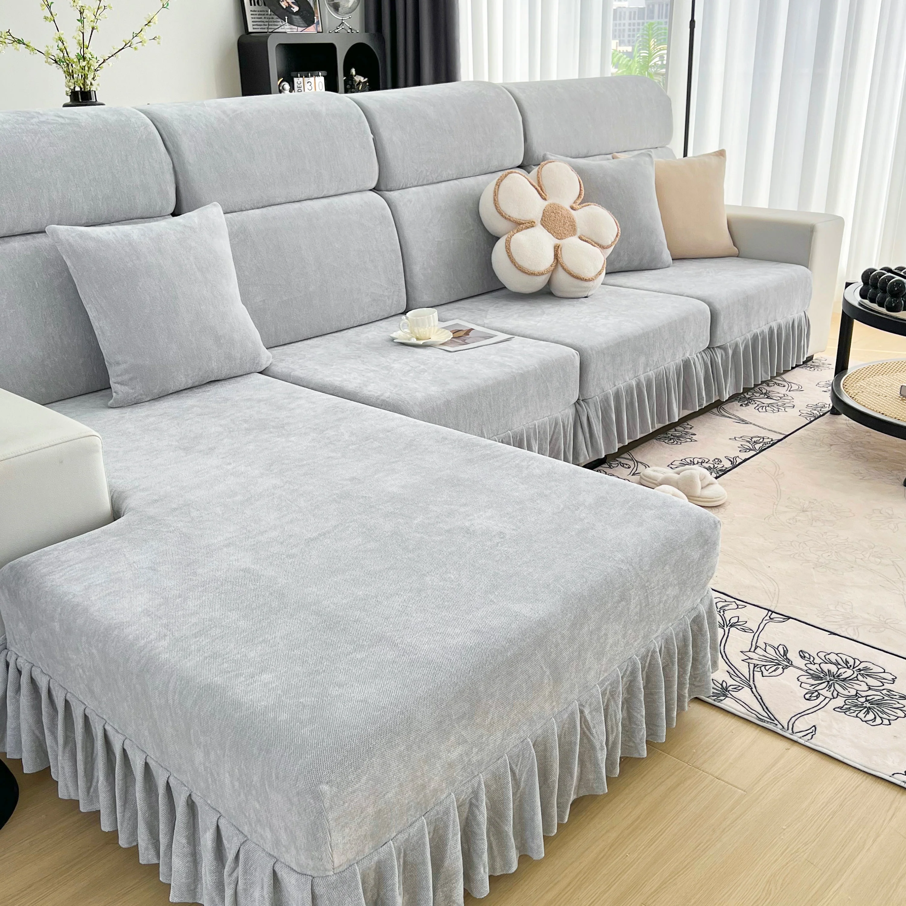 Universal Elastic Skirt Sofa Slipcover, Stretch Sofa Cushion Cover For Bedroom Office Living Room - Image 190