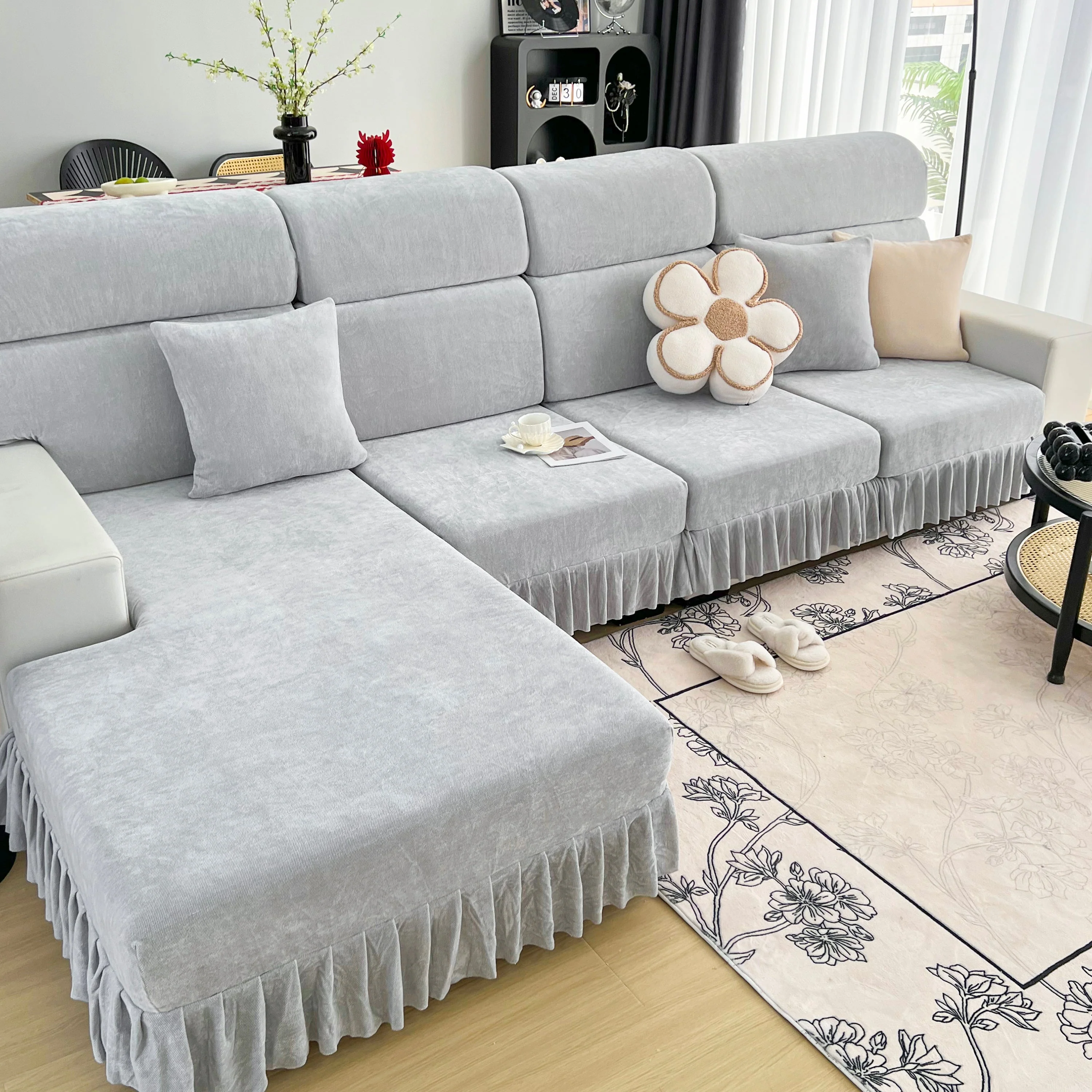 Universal Elastic Skirt Sofa Slipcover, Stretch Sofa Cushion Cover For Bedroom Office Living Room - Image 191