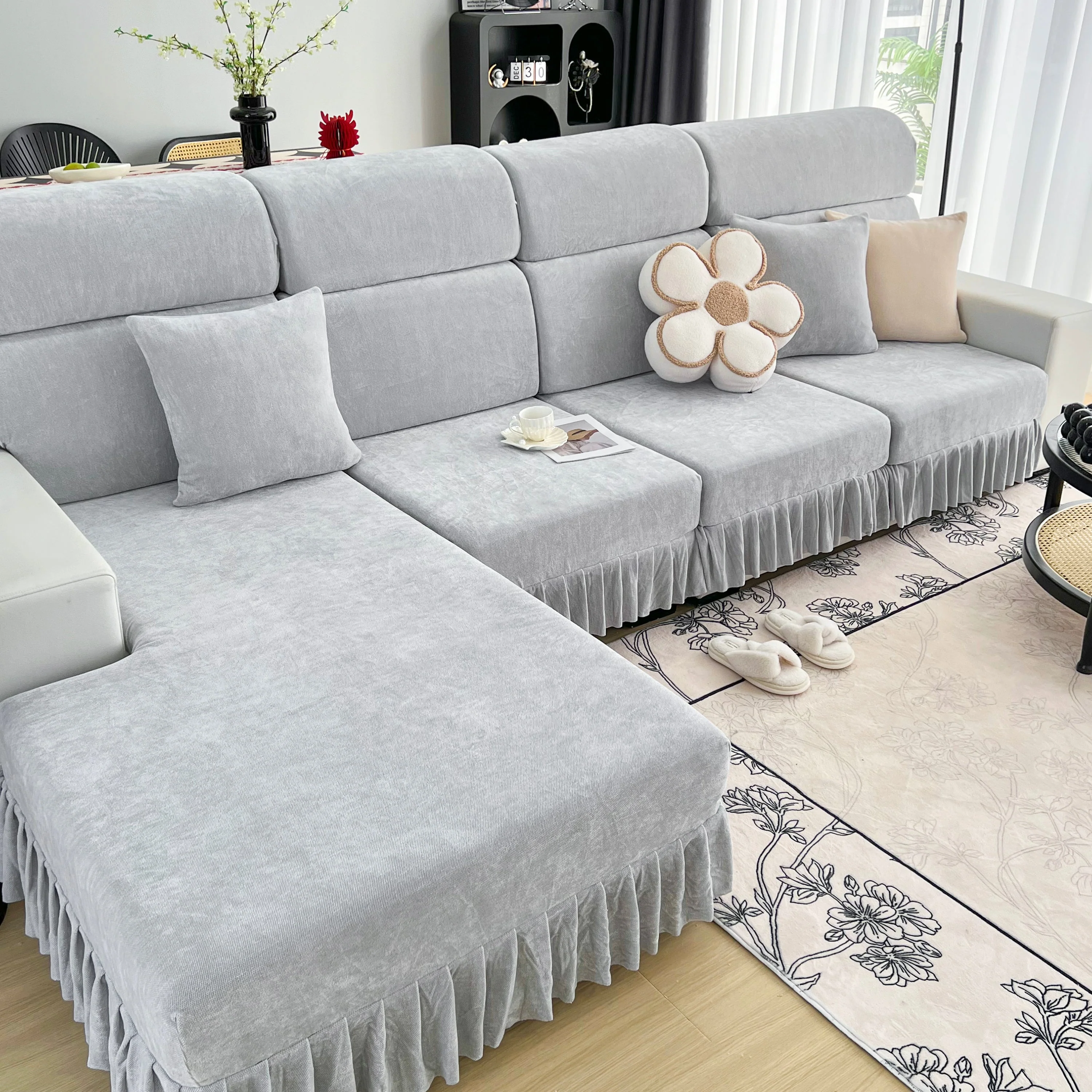 Universal Elastic Skirt Sofa Slipcover, Stretch Sofa Cushion Cover For Bedroom Office Living Room - Image 193