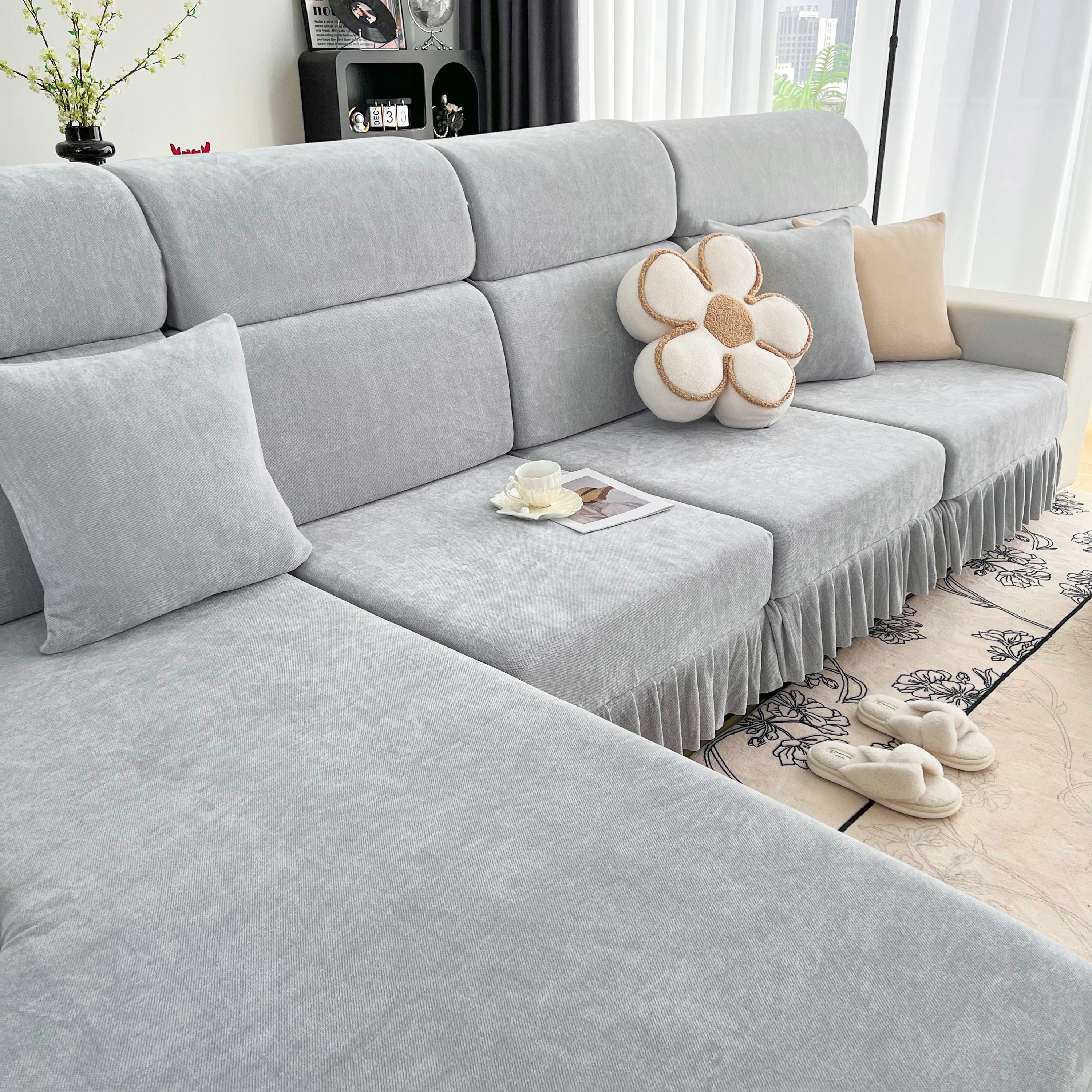 Universal Elastic Skirt Sofa Slipcover, Stretch Sofa Cushion Cover For Bedroom Office Living Room - Image 194