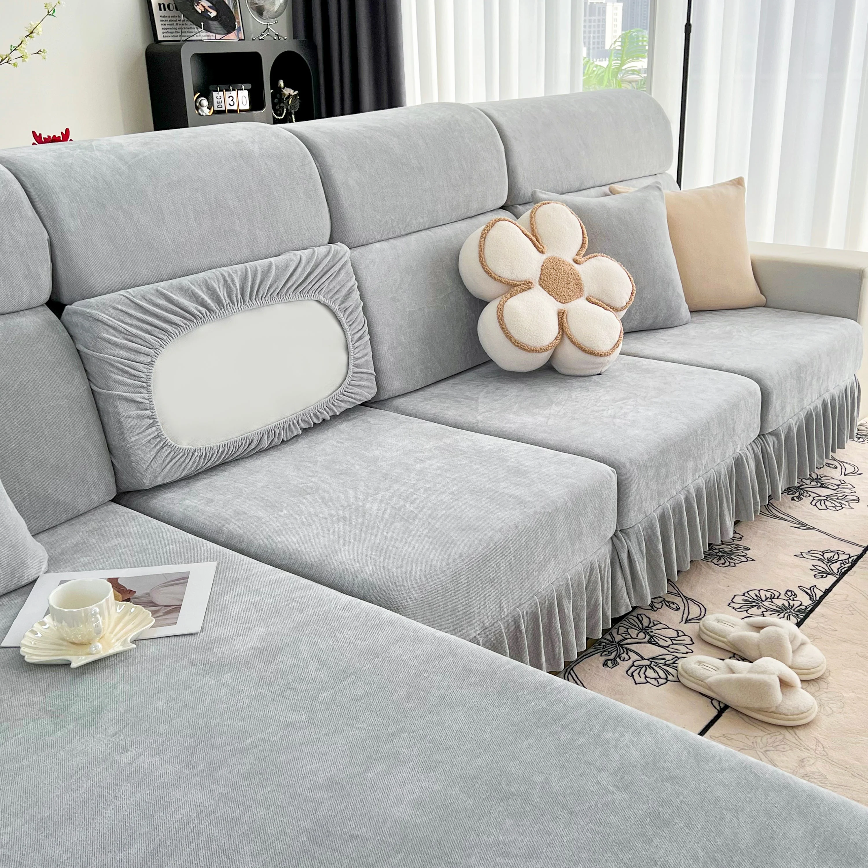 Universal Elastic Skirt Sofa Slipcover, Stretch Sofa Cushion Cover For Bedroom Office Living Room - Image 195