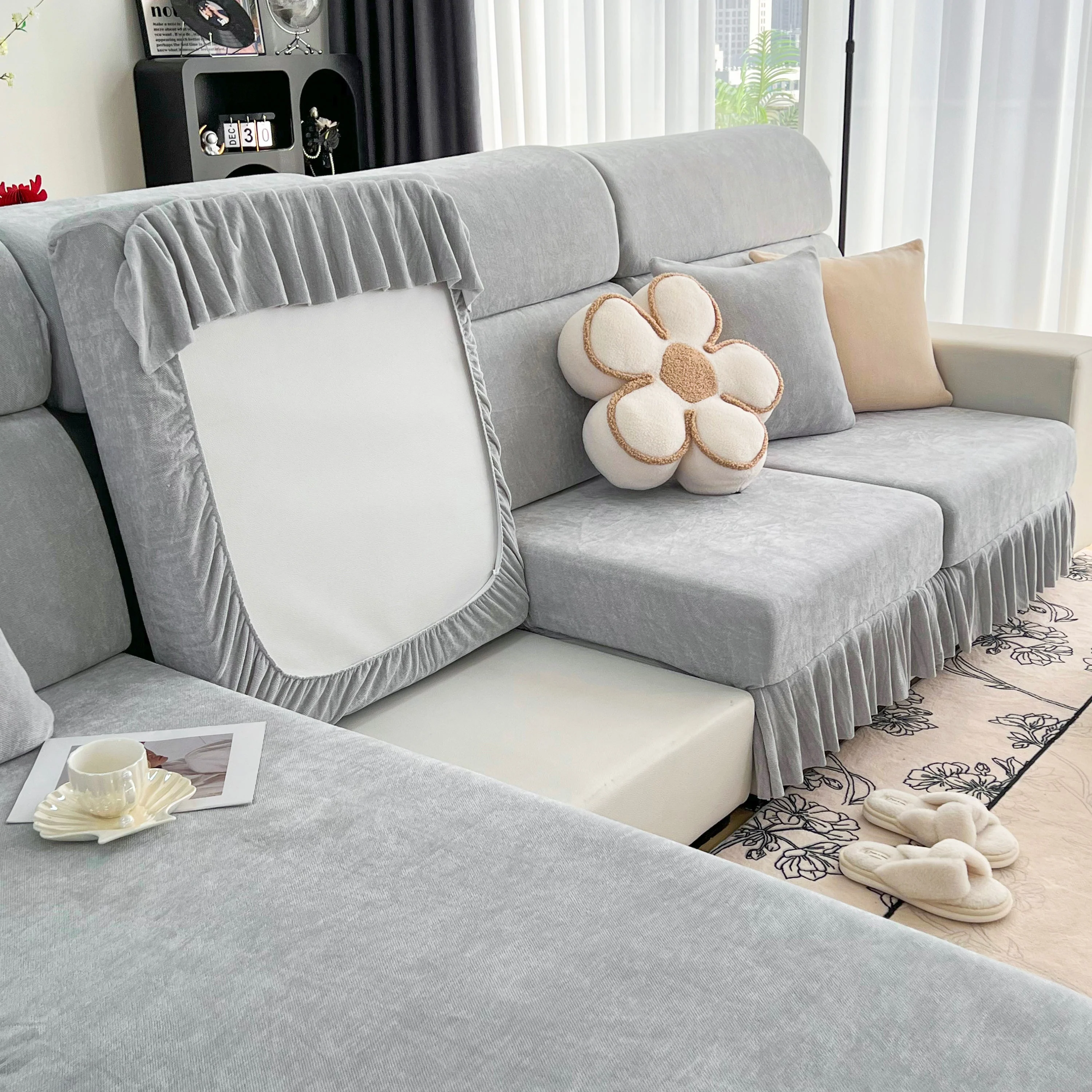 Universal Elastic Skirt Sofa Slipcover, Stretch Sofa Cushion Cover For Bedroom Office Living Room - Image 196