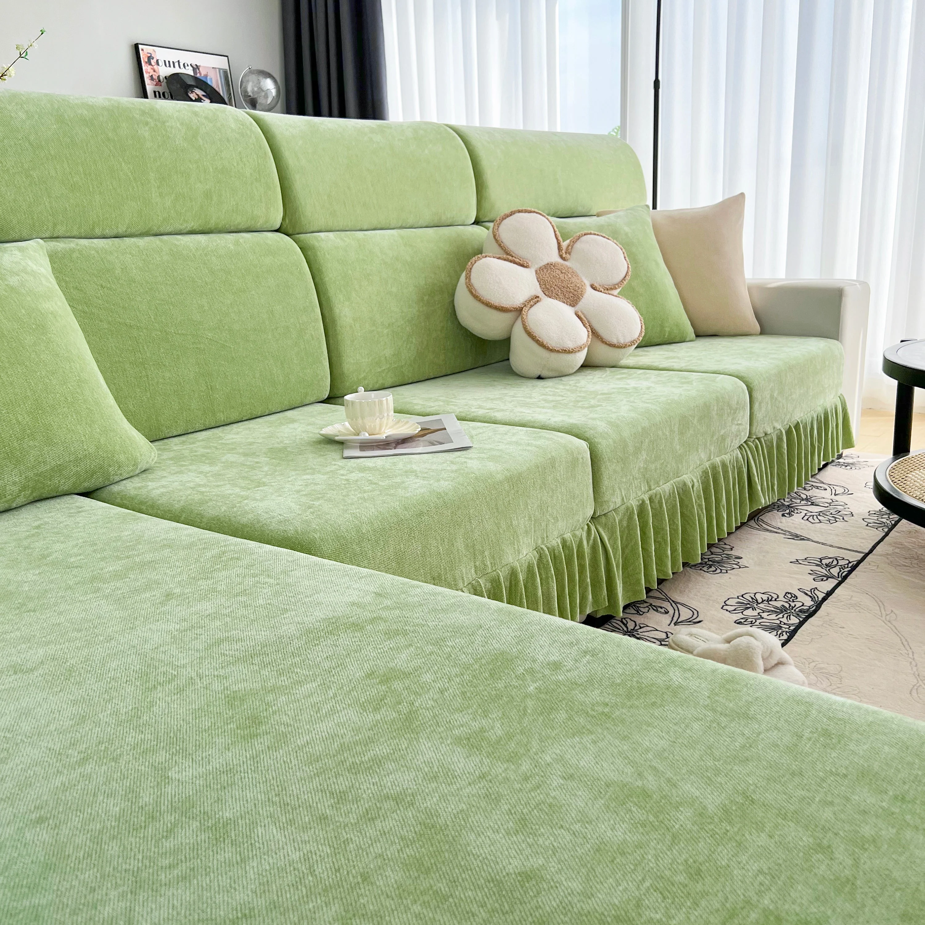 Universal Elastic Skirt Sofa Slipcover, Stretch Sofa Cushion Cover For Bedroom Office Living Room - Image 63