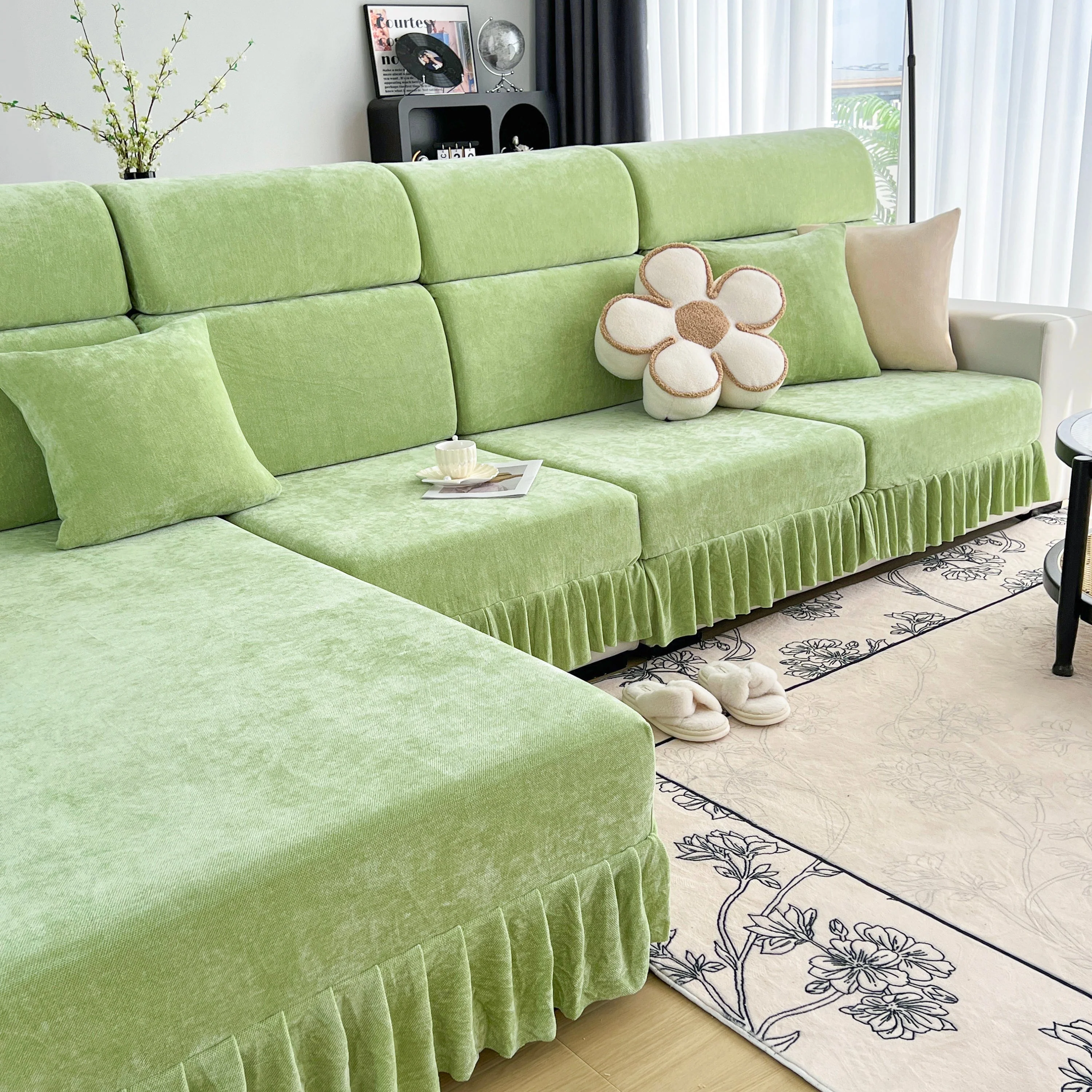 Universal Elastic Skirt Sofa Slipcover, Stretch Sofa Cushion Cover For Bedroom Office Living Room - Image 66