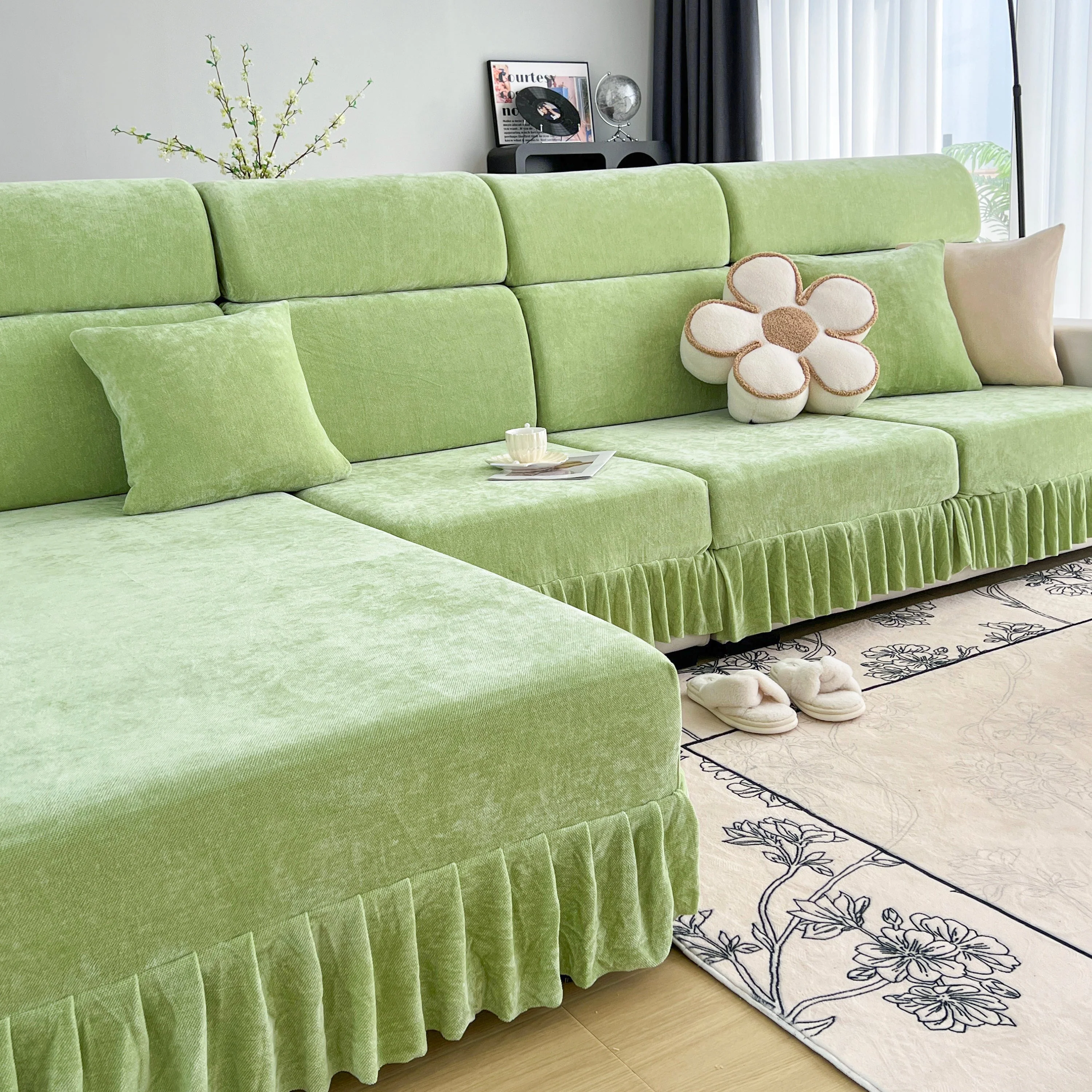 Universal Elastic Skirt Sofa Slipcover, Stretch Sofa Cushion Cover For Bedroom Office Living Room - Image 67