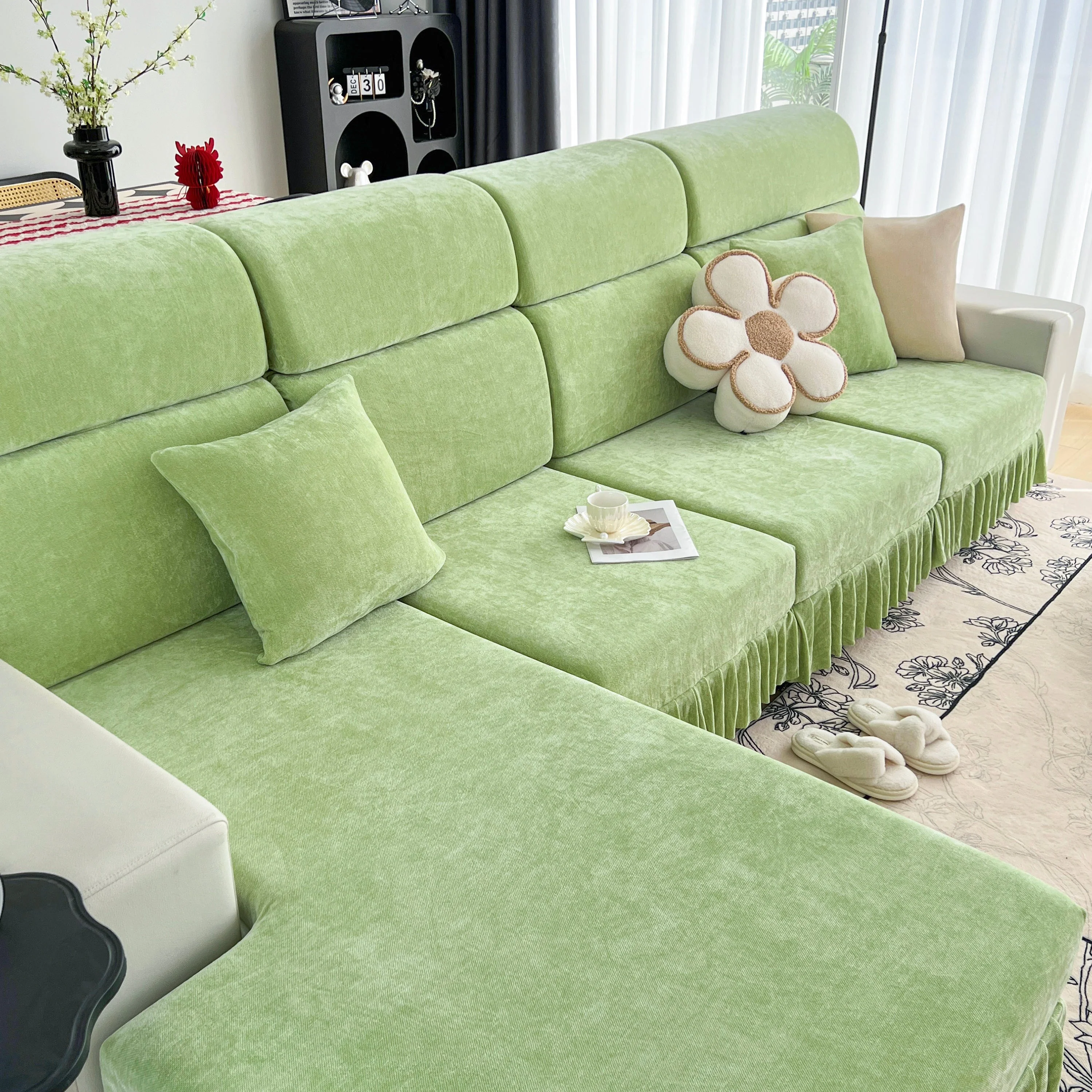 Universal Elastic Skirt Sofa Slipcover, Stretch Sofa Cushion Cover For Bedroom Office Living Room - Image 69