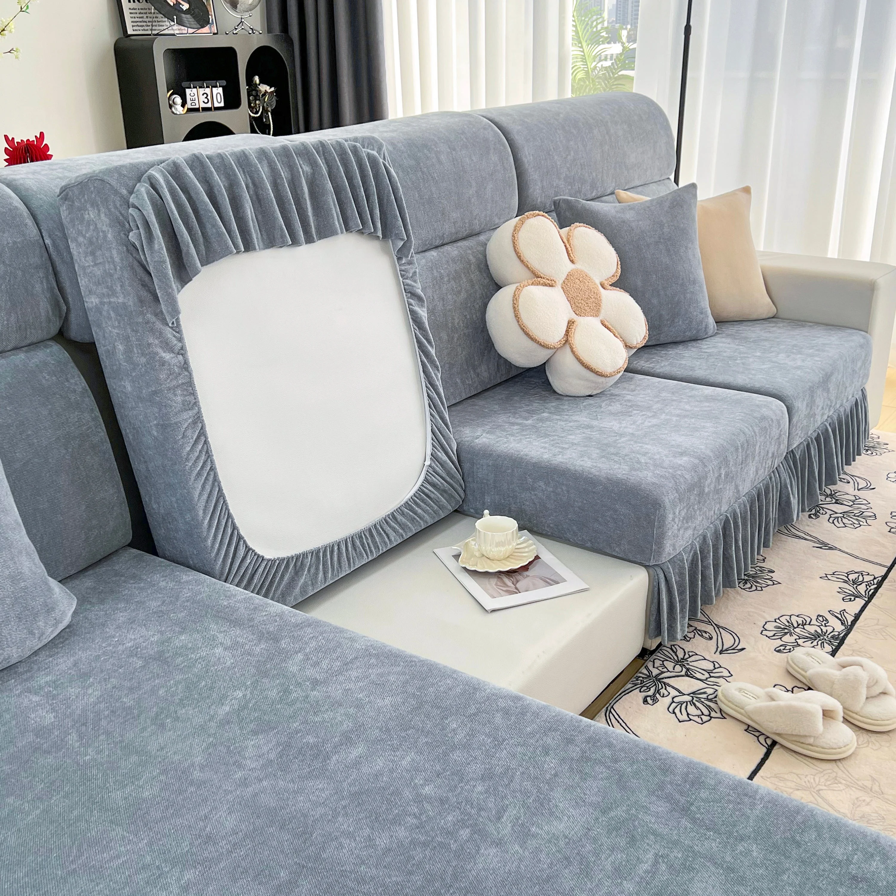 Universal Elastic Skirt Sofa Slipcover, Stretch Sofa Cushion Cover For Bedroom Office Living Room - Image 7