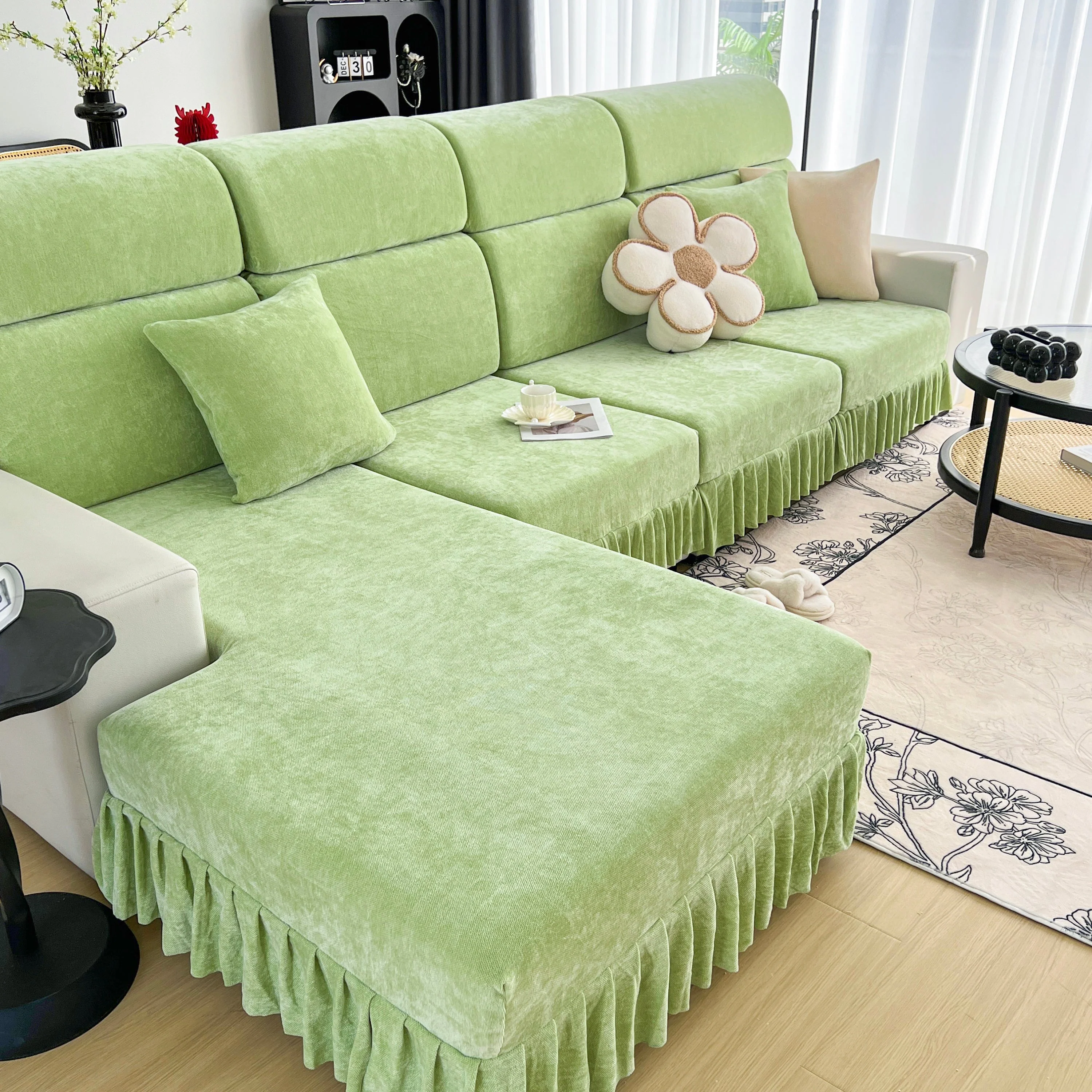 Universal Elastic Skirt Sofa Slipcover, Stretch Sofa Cushion Cover For Bedroom Office Living Room - Image 76