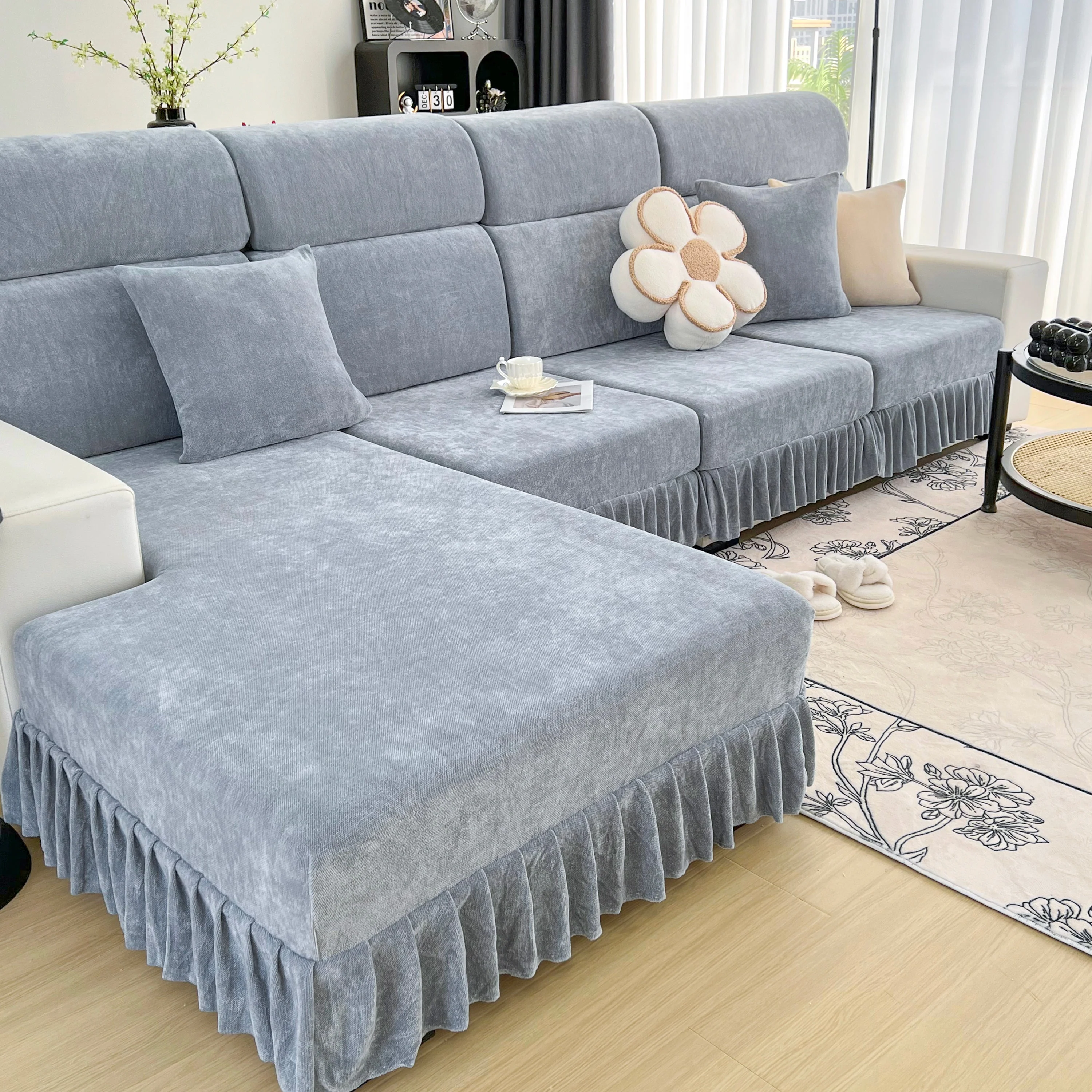 Universal Elastic Skirt Sofa Slipcover, Stretch Sofa Cushion Cover For Bedroom Office Living Room - Image 8