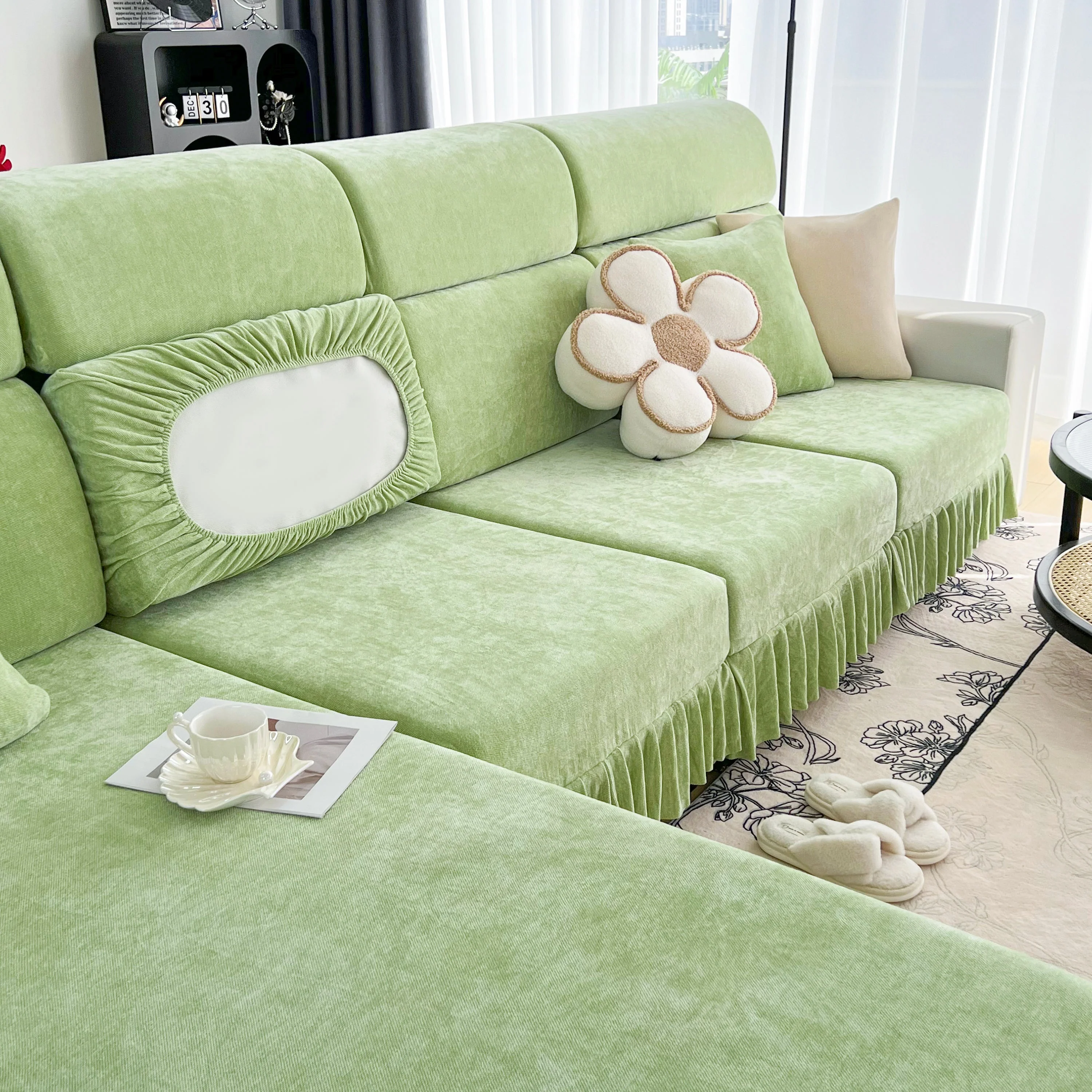 Universal Elastic Skirt Sofa Slipcover, Stretch Sofa Cushion Cover For Bedroom Office Living Room - Image 82